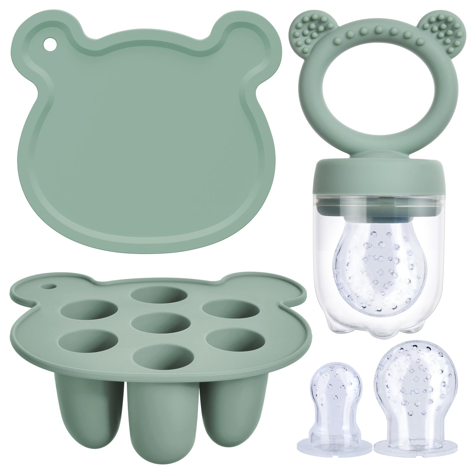Aolso Fruit Food Feeder Set, Silicone Fruit Feeder Pacifier & Breastmilk Popsicle Food Freezer Trays, Food Storage Containers Feeder for Safe (Green) — image 1