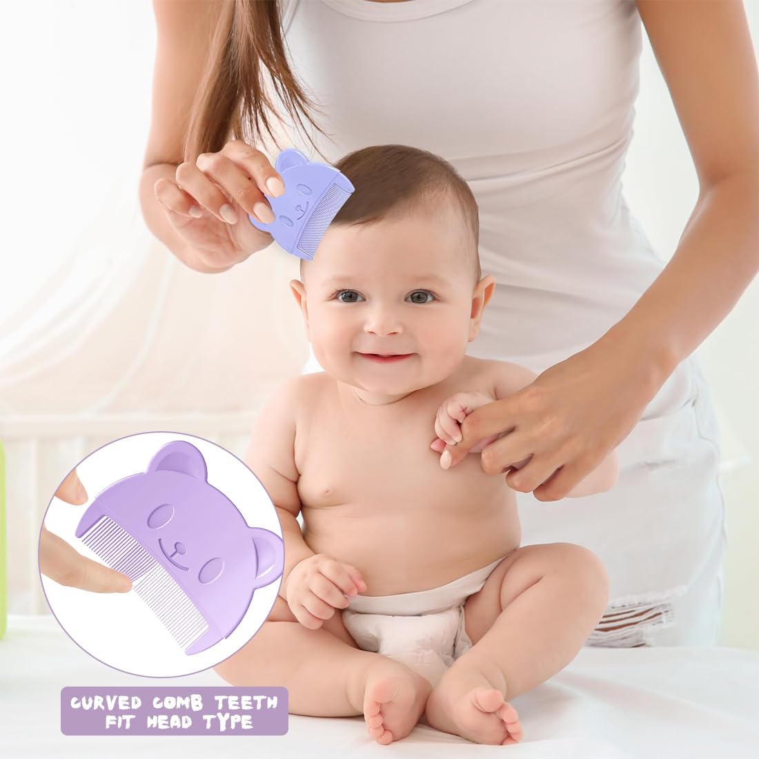 Brosse et peigne pour croûtes de lait (2PCS) - Brosse en silicone pour le bain de bébé, Peigne à Cheveux pour Bébé, Peigne à cheveux sensoriel doux avec poils doux en silicone Outil de bain (Violet)
