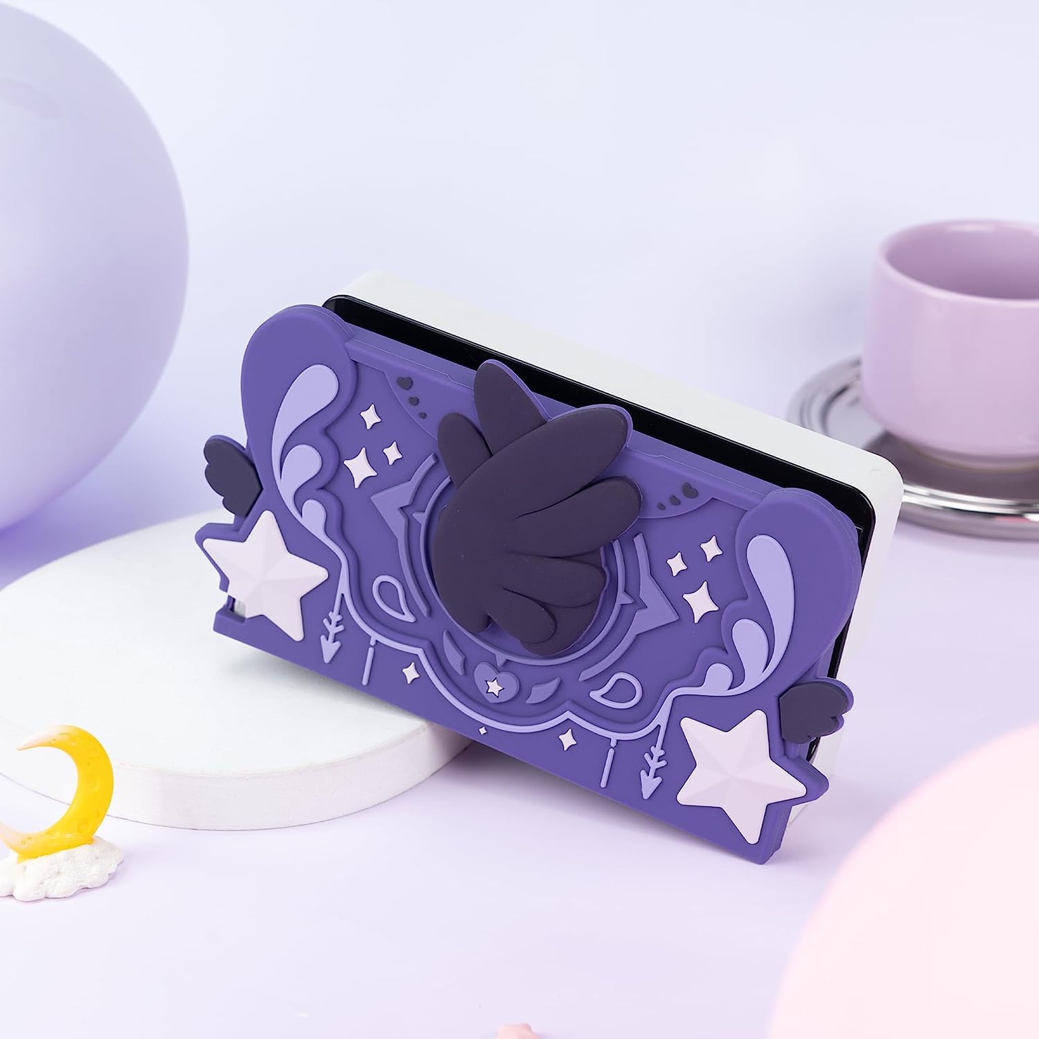 GeekShare weiche Silikon-Switch-Dock-Abdeckung, kratzfeste Frontplatte, Ärmelpolster, kompatibel mit Nintendo Switch/OLED-Ladestation – Star Wings-Serie, dunkle Version