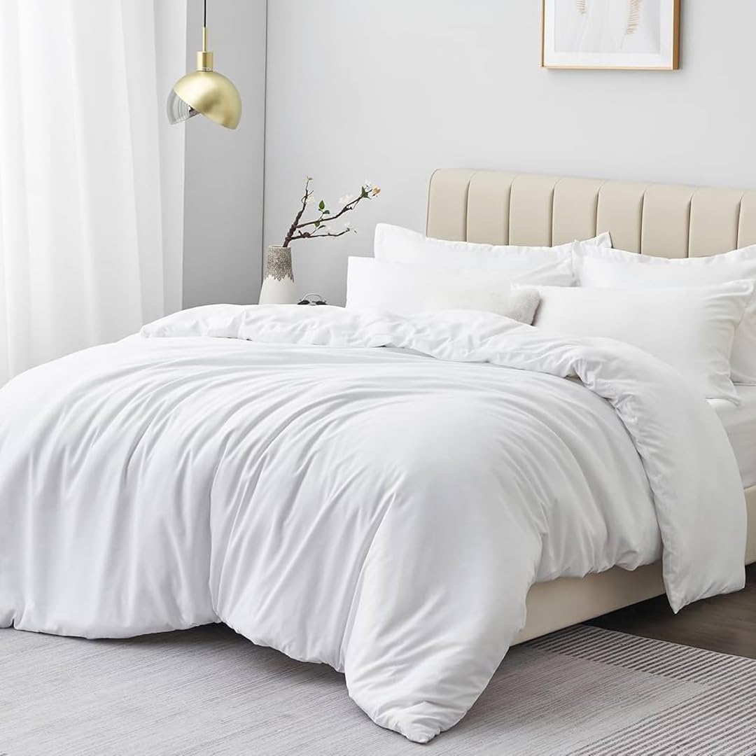 King Size Bettwäsche-Set – 3-teilig, Weiße Mikrofaser, 120 GSM, 230x220 Cm + 2 Kissenbezüge
