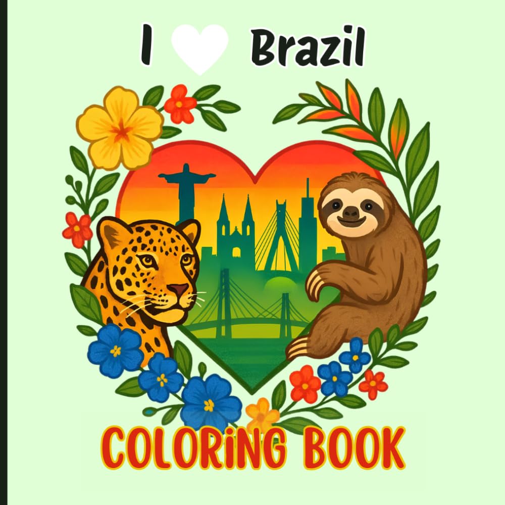 Brazil Coloring Book – Easy & Relaxing Iconic Landmarks, Wildlife & Tropical Scenes for Kids, Teens & Adults | Cute Travel Gift for Brazil Lovers