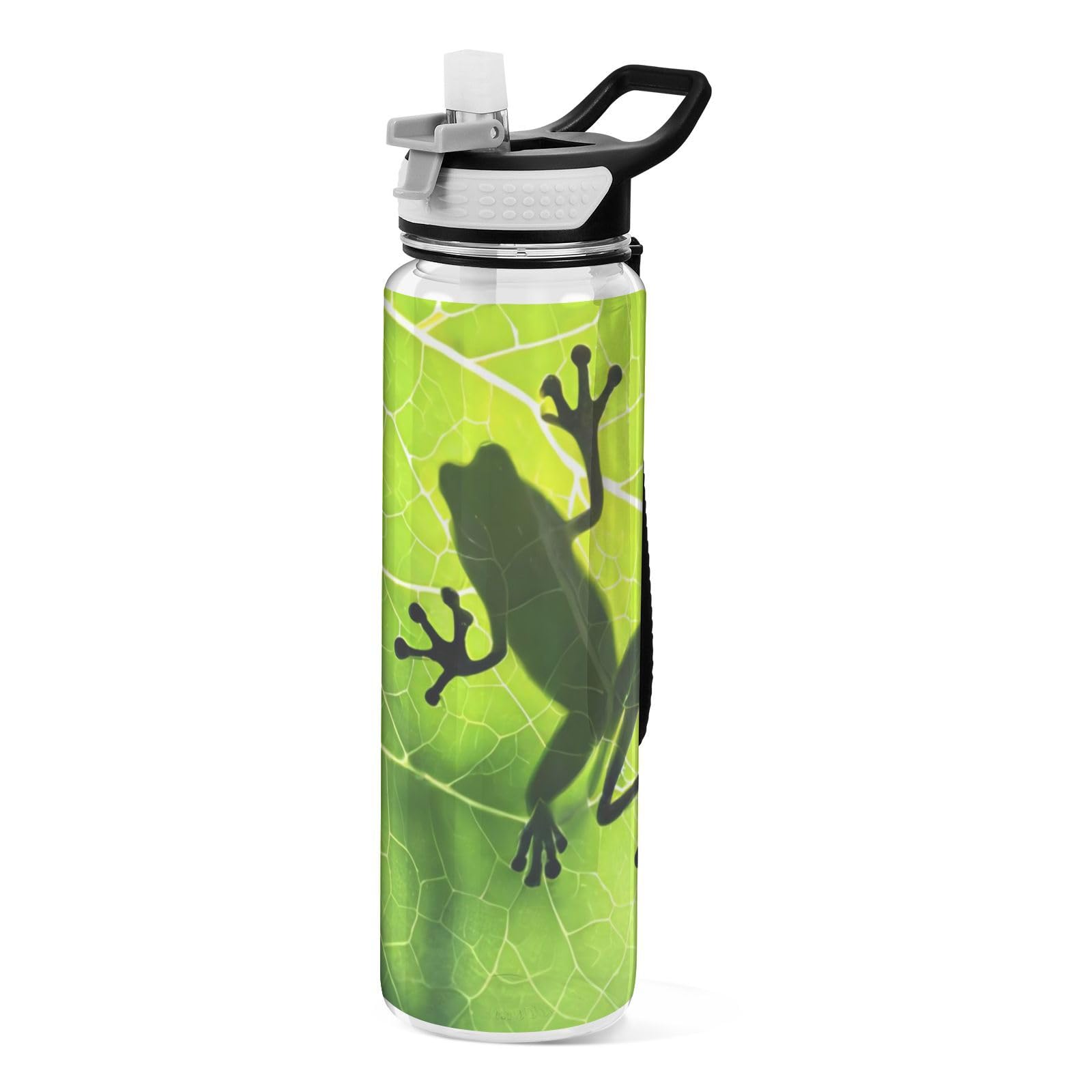 Blueangle Frog Shadow on Leaf Water Bottles, Reusable BPA Free Tritan Sports Bottle with Straw, Large Capacity Bottles for Daily Fitness, Gym, Running, Hiking