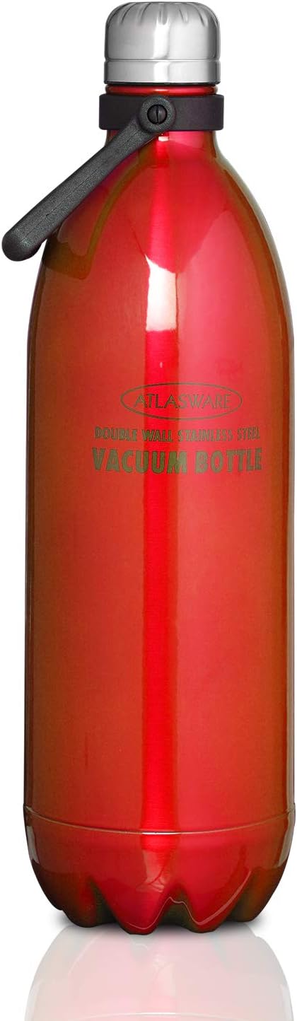 Atlasware Stainless Steel Vacuum Insulated Water Bottle | Durable BPA-Free Leakproof Double Wall Hot and Cold Thermos Flask for Office, School, Gym, Travel, Home and Kitchen Use (Red, 1750ml)