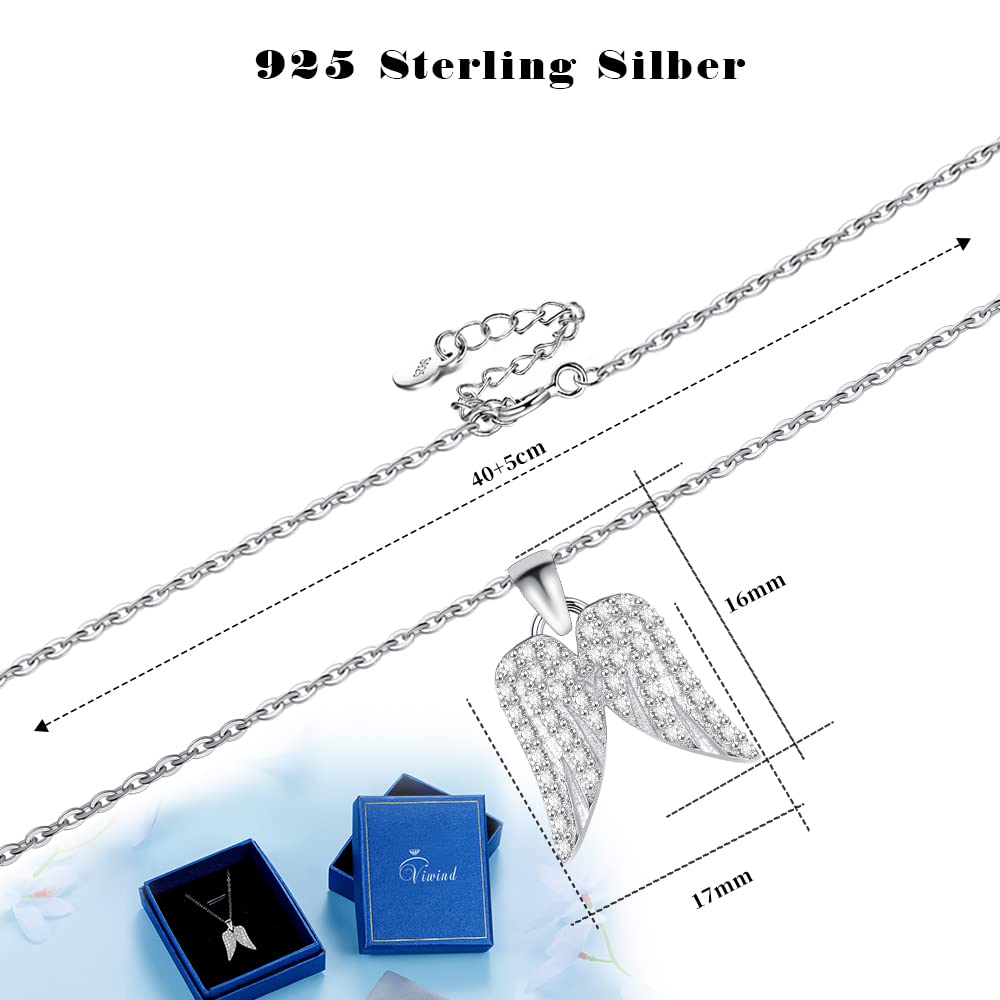 Sterling Silber Halskette mit Engelsflügeln und Zirkon für Frauen und Mädchen, 45 cm Kette mit Geschenkbox