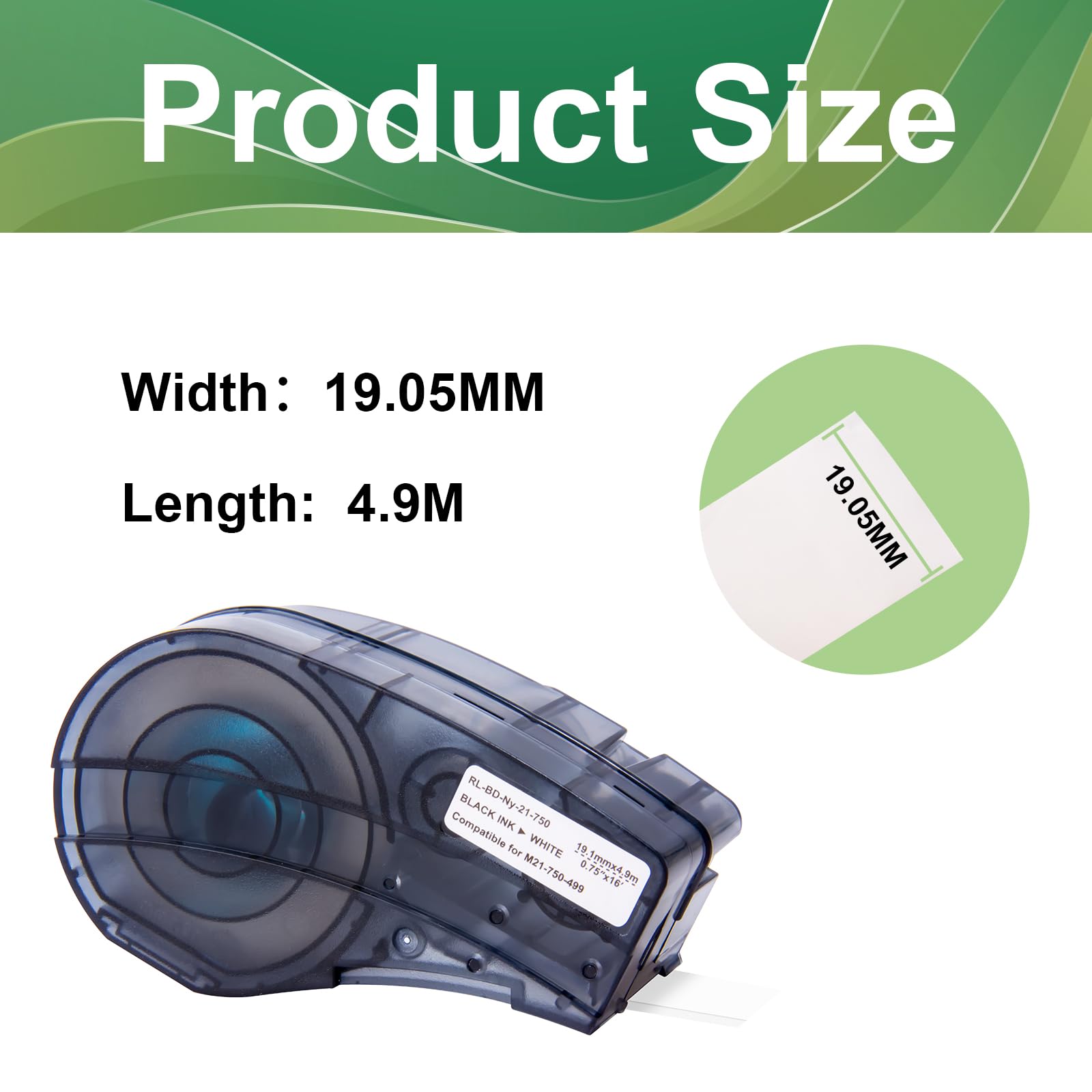 Confezione da 5 Copmpatible con cartuccia M21-750-499 nero su bianco 3/4 di pollice in tessuto di nylon, nastro per etichette per filo e cavo, funziona con stampante BMP21-PLUS BMP21-LAB, 1,9