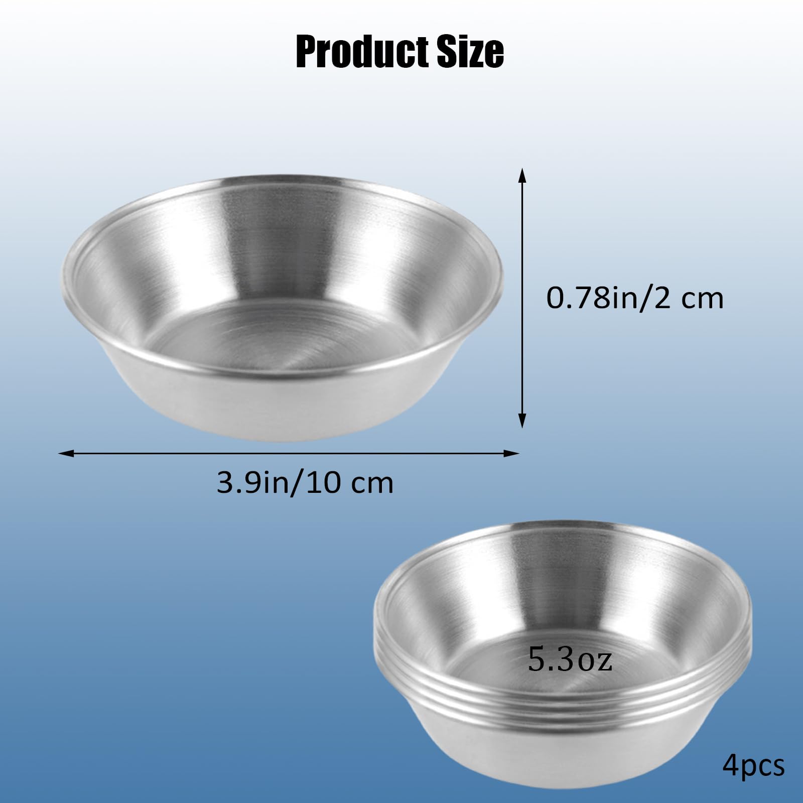 ONEBO 4 Pièces Plats Soucoupe Acier Inoxydable - Bols Épices 3 Tailles Pour Sauces, Condiments, Sushi