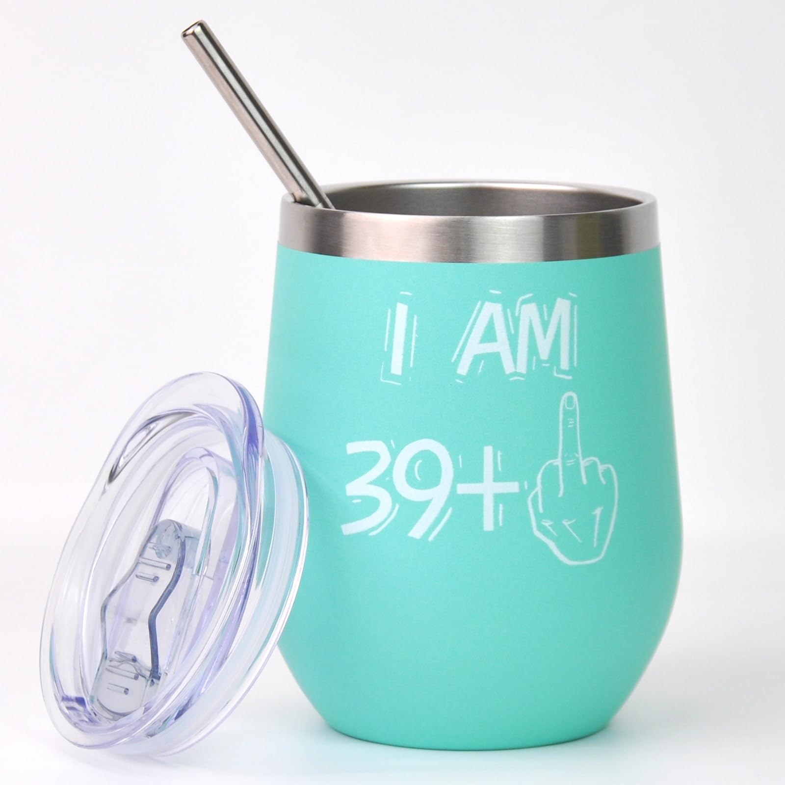 BOKALAKA 40. Geburtstag Frauen, 40. Geburtstagsgeschenk FüR Frauen, Edelstahl Weinbecher Geschenke 40 Geburtstag Frau, Birthday Gift (Blue, 350ml)
