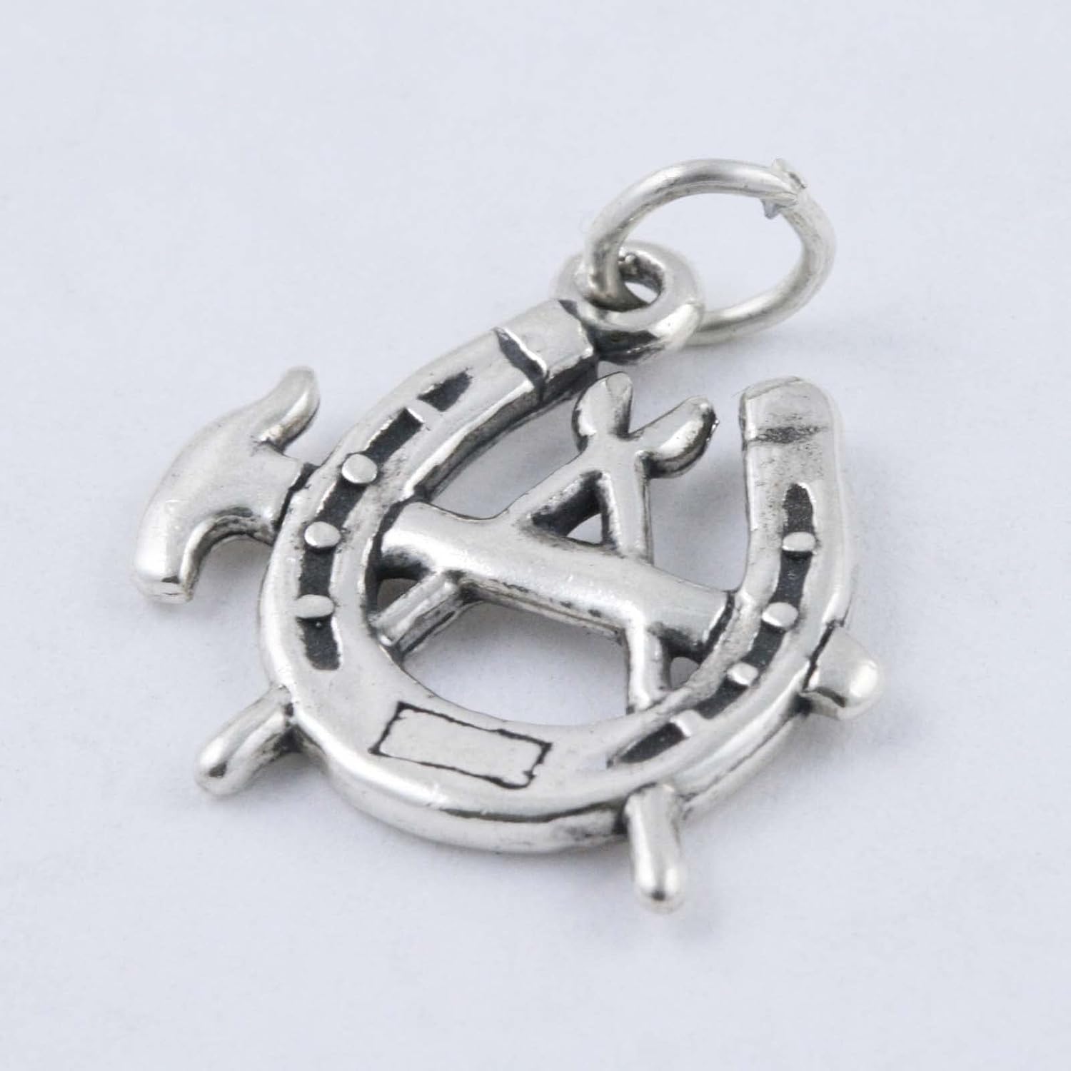 Hammer Fire Tongs Horseshoe Blacksmith Farrier Symbol 925 Solid Sterling Silver Charm Pendant Bracelet Jewelry Making Supply