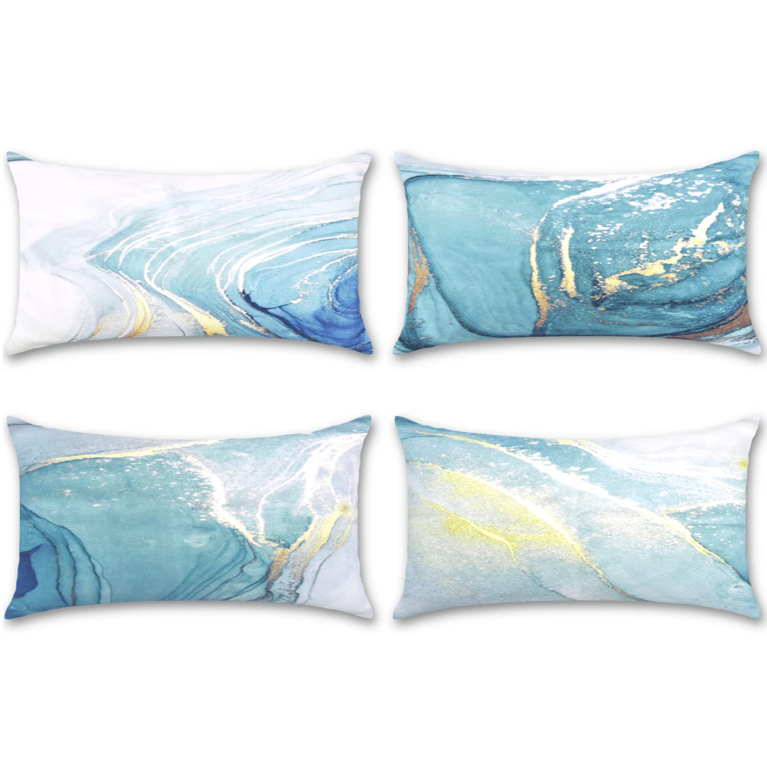 Suesoso 12x20 Inch Lumbar Pillows Set of 4 Gold Green Modern Abstract Soft Polyester Decorative Cushion Covers Farmhouse Manual Turquoise Marble Pillow Cases for Sofa Couch Chair Bedroom Living