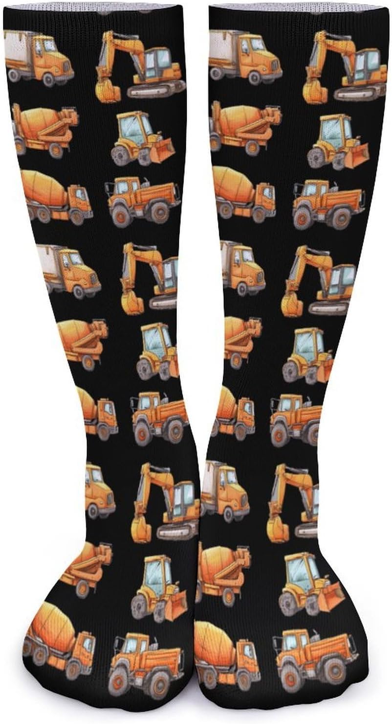Construction Vehicles Knee High Socks Casual Long Stockings Over Calf Sock Tube for Women Men