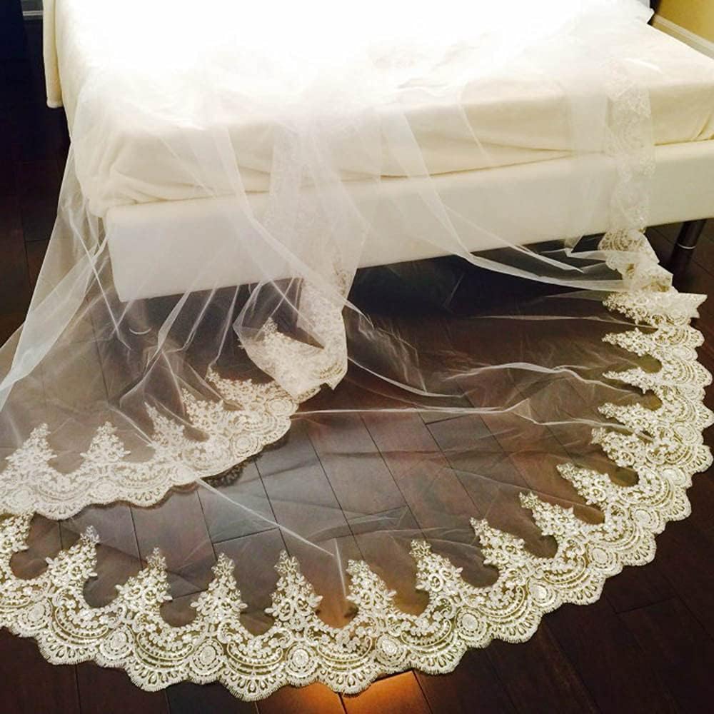Bruids Tule Pailletten Kanten Sluiers Met Kam Bruidssluier 3 Meter Bruids Tule Sluier Lang 1 Laag Vallende Sluier Schouder Sluier