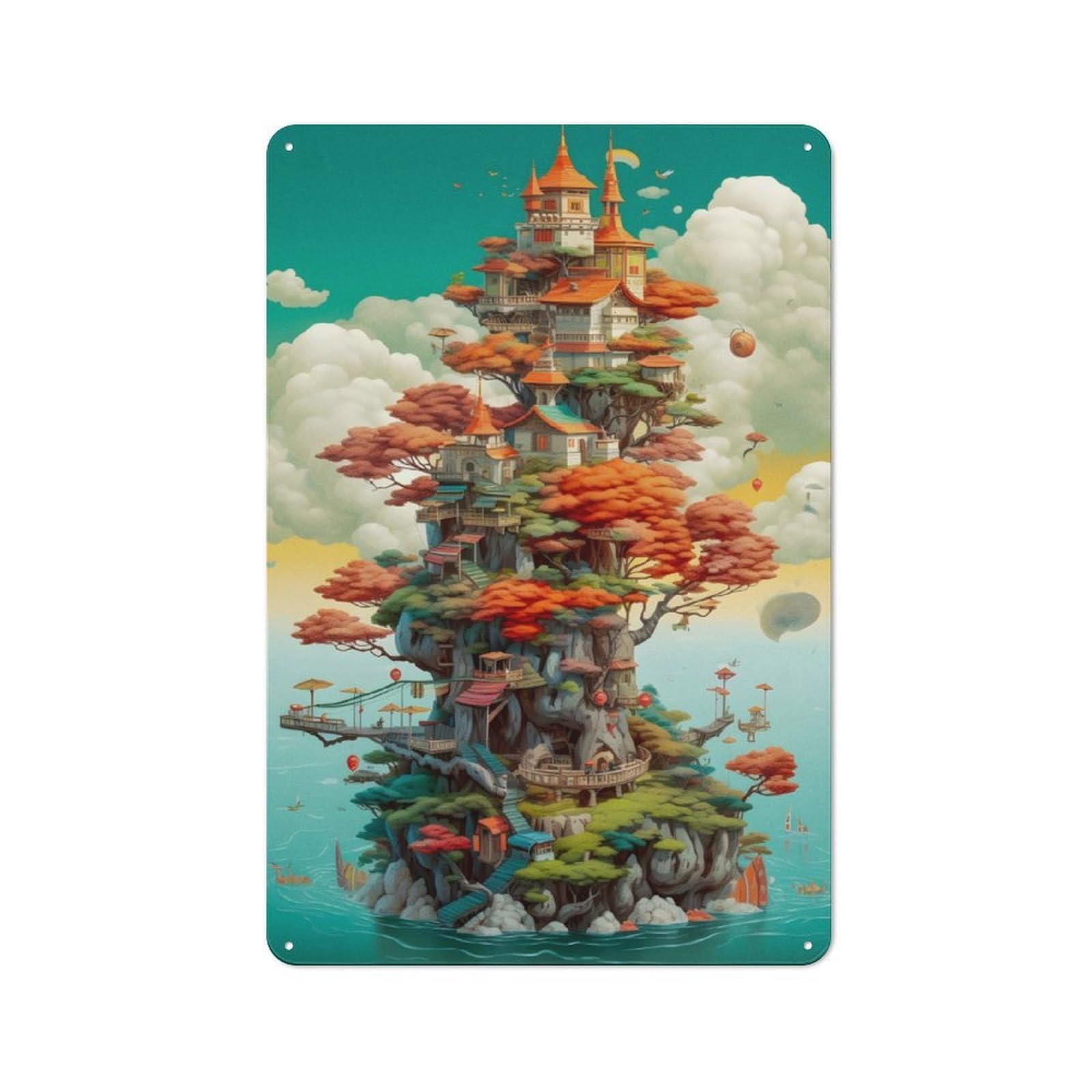 Junmoney Fantasy Landscape 36 Vintage-Inspired Tin Sign 30X20cm For Garage Or Workshop, For Garage, Workshop And Man Cave Decoration