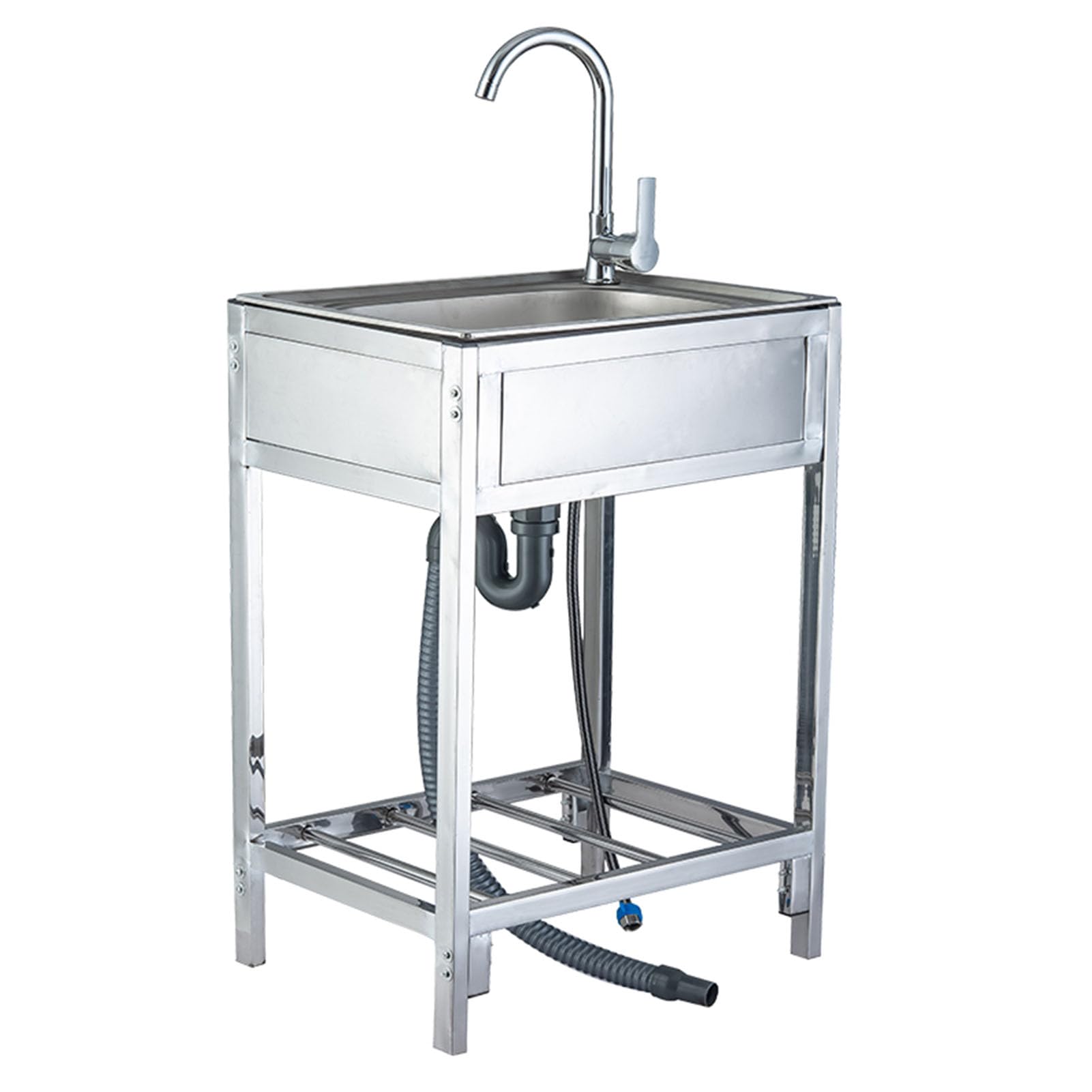 HCZKIUJY Kitchen Utility Sink,Single Bowl Kitchen Sinks, Outdoor Freestanding Sink, Stainless Steel Commercial Restaurant Sink with Faucet for Indoor, Laundry, Backyard (52x38cm)