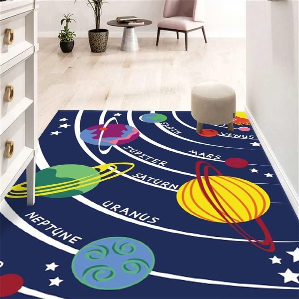 Tapis chambre gamer aux motifs de planètes pour créer un espace de jeu unique