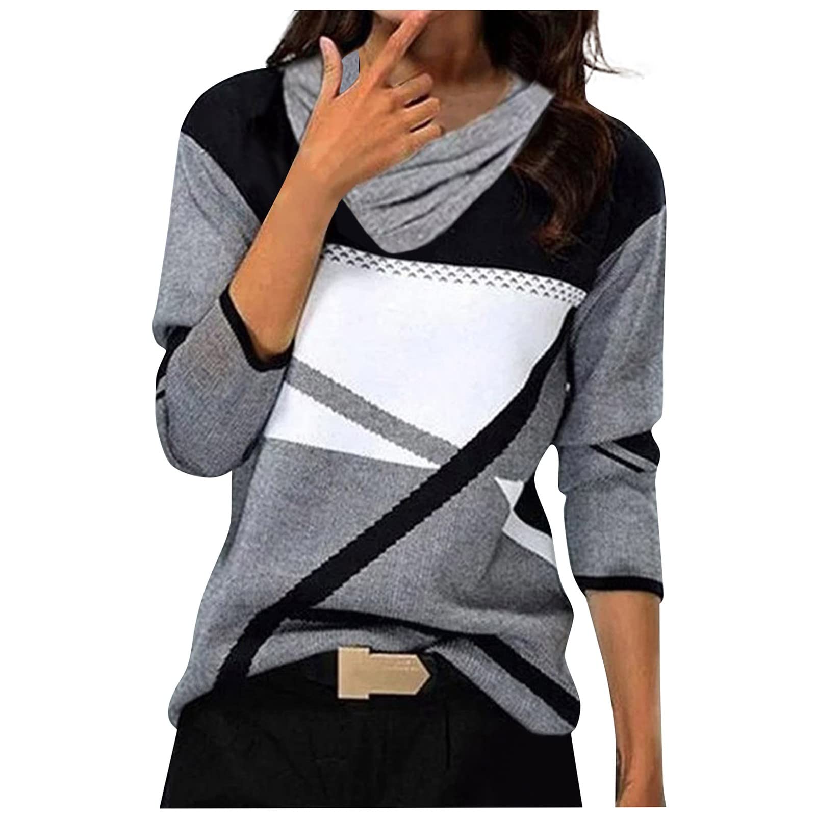 BasysinBlouses, Plus Size Novelty Mother's Day T Shirt Women Work Long Sleeve Crew Neck Cotton Pullover Ruched