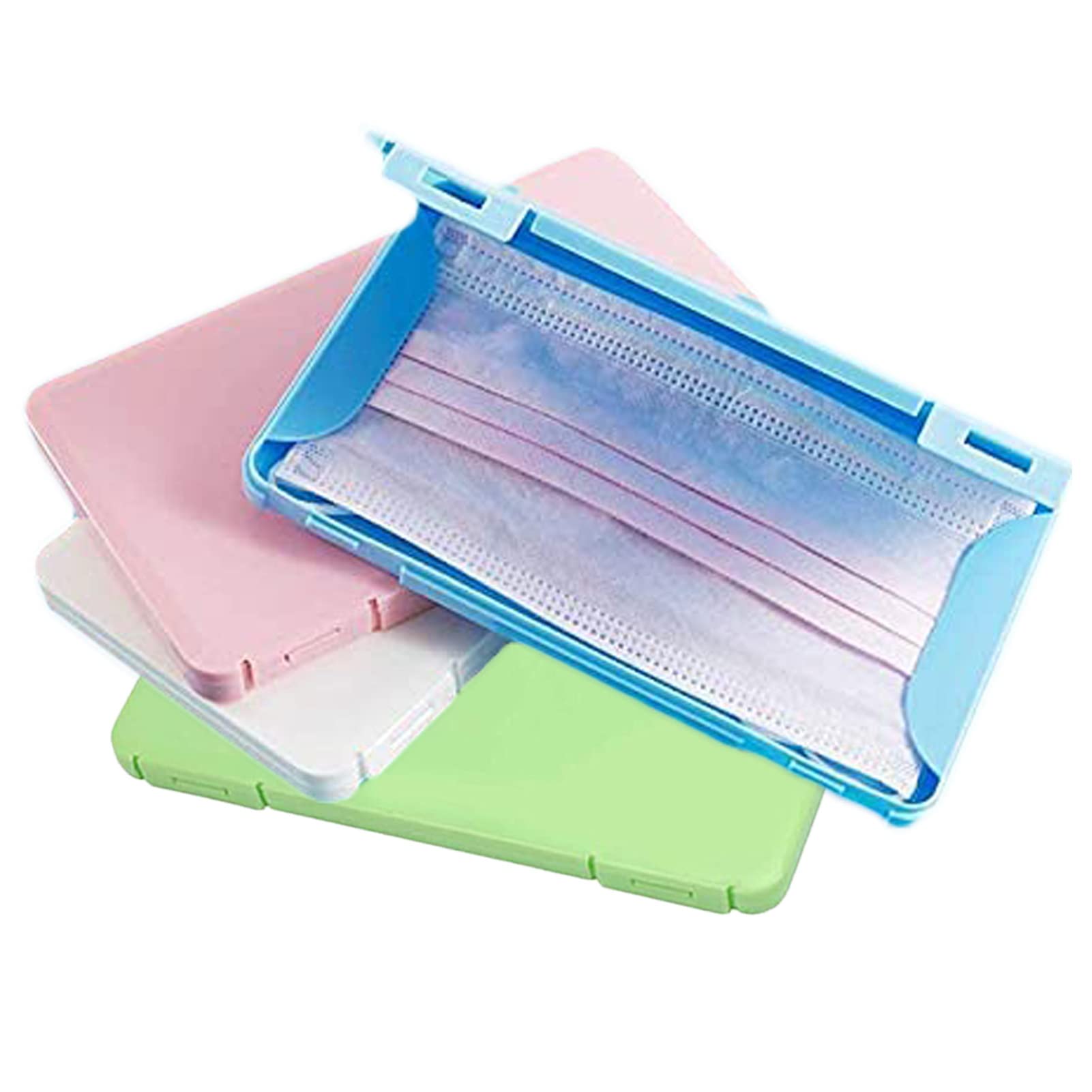 JGHH 4 Pack Mask Case Portable Mask Storage Bag，Face Mask Holder Case Mask Storage Box With Lid for Mask Pollution Prevention （ White/ Pink/Blue/ Green）