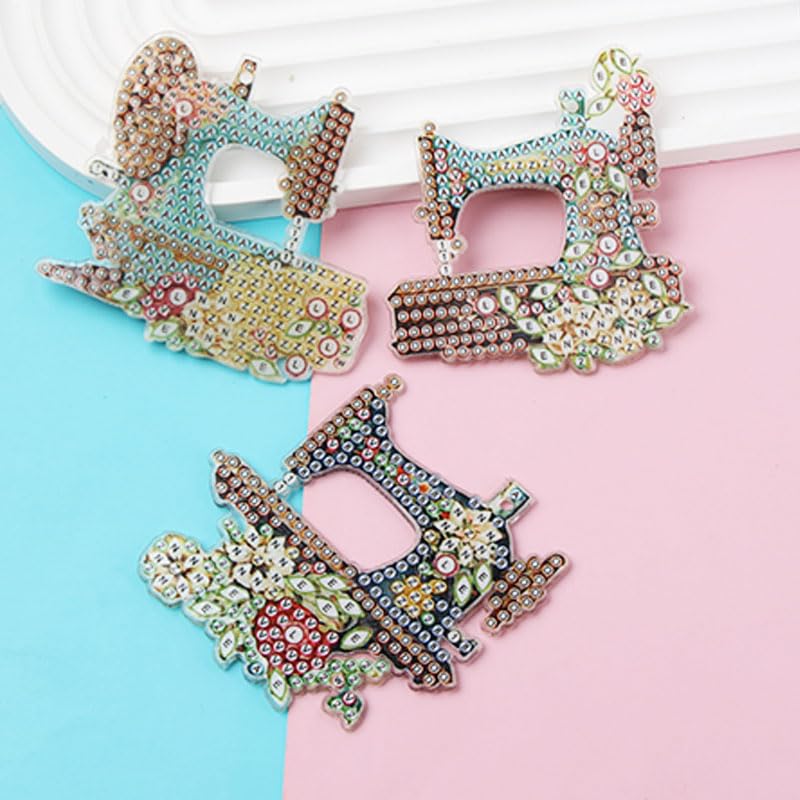 Image of Ximimark 6pcs DIY Diamond Painting Keychain Sewing Machine Shaped Diamond Art Mosaic Keyring Backpack Pendant Decoration Crafts Handmade Gifts