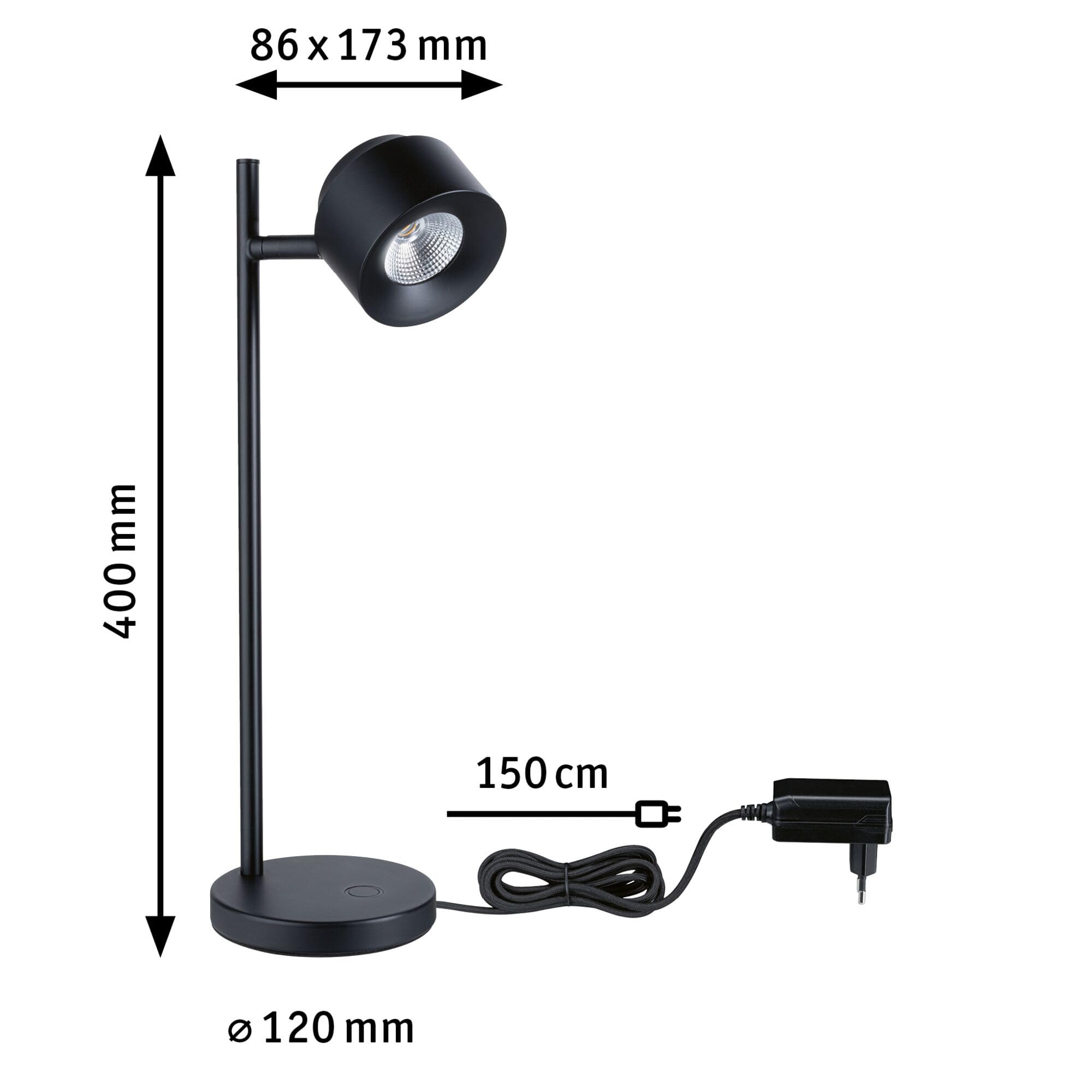 Paulmann 79777 LED Tischleuchte Puric Pane 3-Step-Dim incl. 1x5,5 Watt dimmbar Tischlampe Schwarz Metall, Kunststoff 2700 K