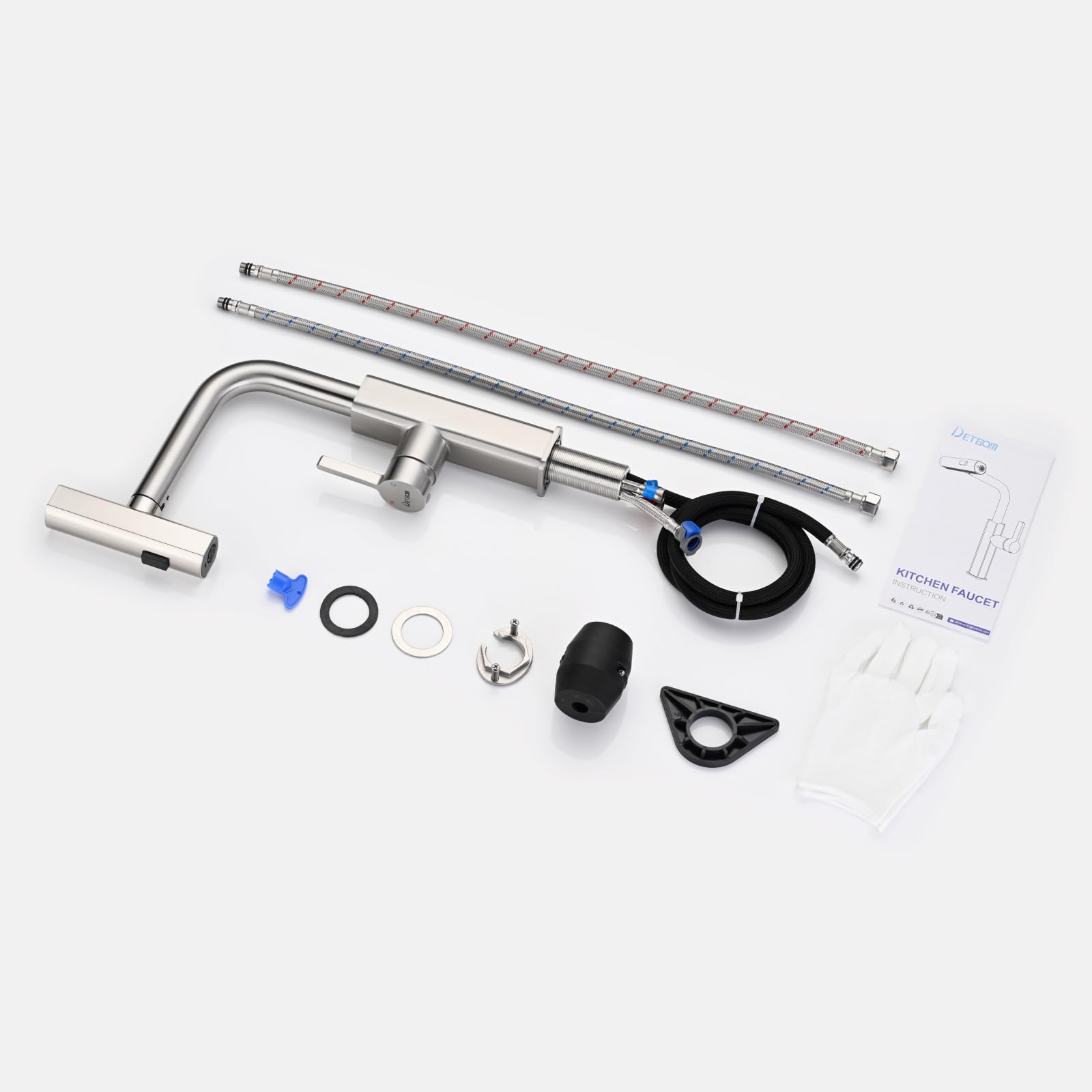 Rubinetto Cucina Estraibilecon 3 Modalità Getto, DETBOM Rubinetto Lavello Cucina Acqua Fredda e Calda, Rotazione di 360° Miscelatore Cucina, Acciaio Inox, con Aeratore Rimovibile, Finitura Spazzolata