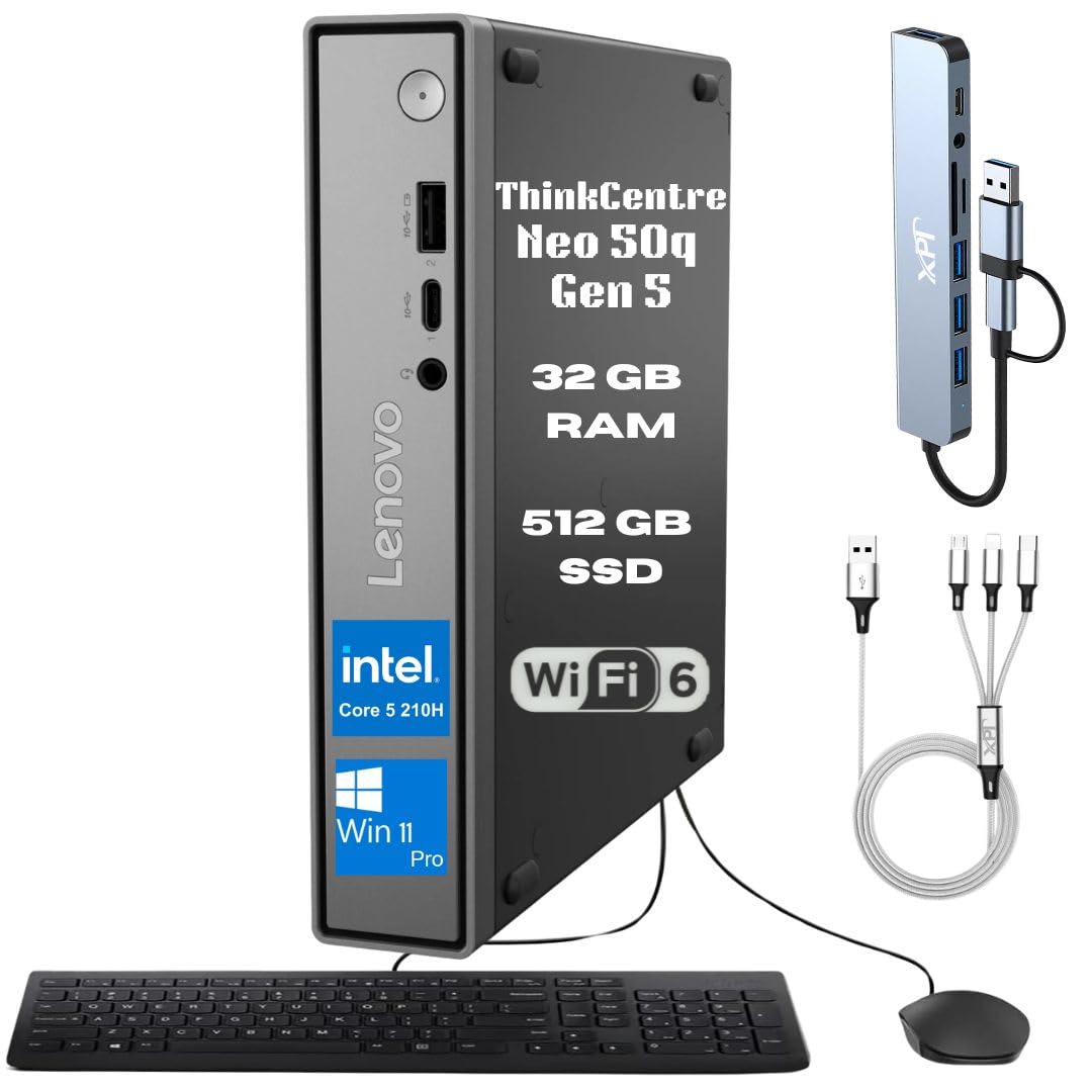 - Lenovo ThinkCentre Neo 50q Gen 5 Tiny Mini Business Desktop 2026, Intel 8-Core 5 210H (Beats i7-1355U), 32GB DDR5 RAM, 512GB SSD PCIe Gen4, Wi-Fi 6, Ethernet, Docking Station, Windows 11 Pro