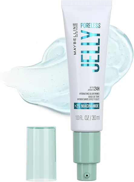 Maybelline Poreless Jelly Primer, Hydrating, Blurring Makeup Primer with 2% Niacinamide For Up To 24HR Make Up Wear, Clear, 1 Count