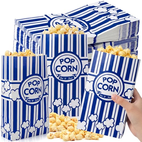 Image of Leinuosen 200 Pcs Paper Popcorn Bags Bulk 2 oz Large Flat Bottom Boxes Disposable Container Sleeve Movie Night Popcorn Bucket for Retro Movie Themed Party Carnival Supplies (Dark Blue)