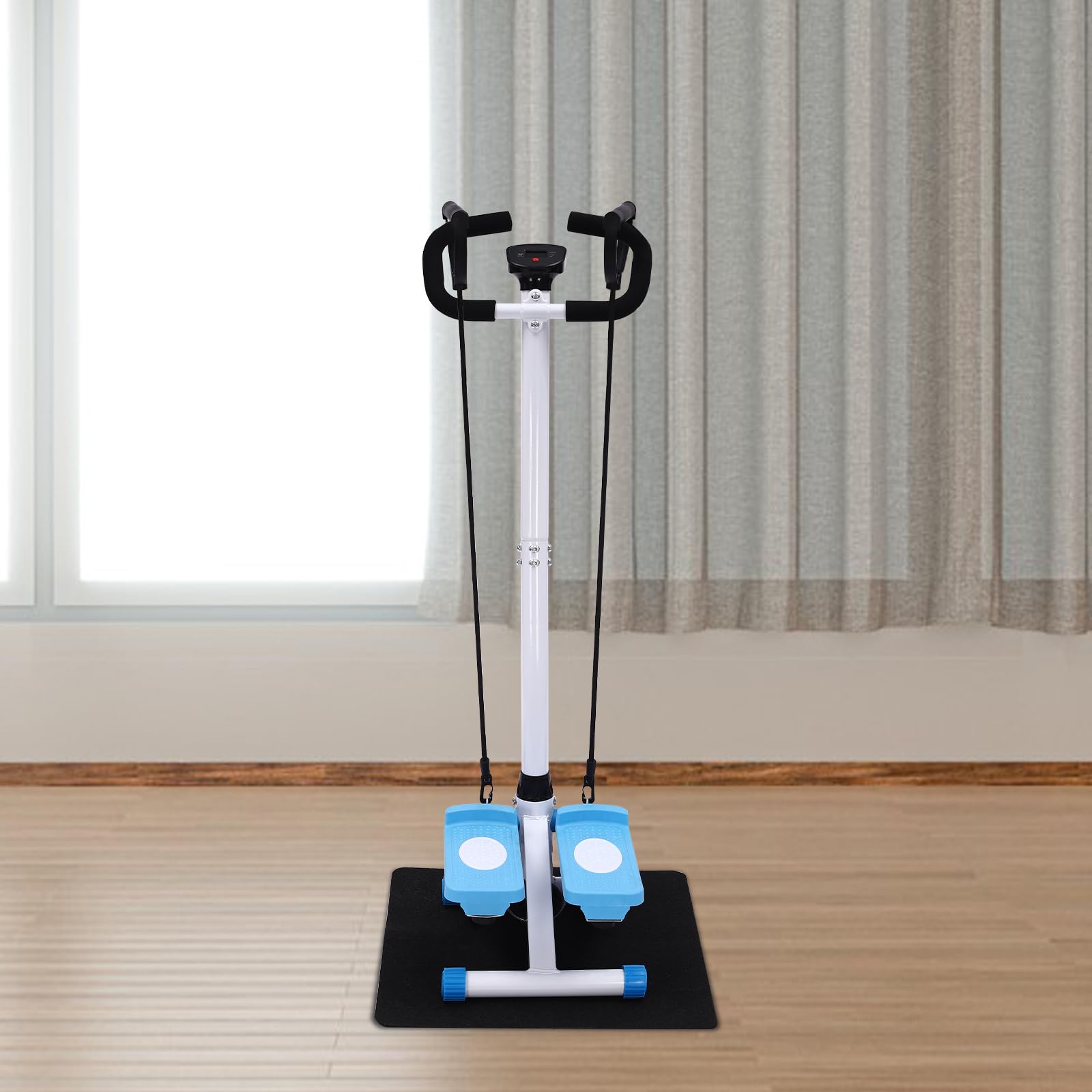 Stepper de fitness avec guidon, Swing Stepper à hauteur réglable jusqu'à 150kg, avec écran LCD et bandes de résistance, pour entraînement complet du corps à la maison/bureau