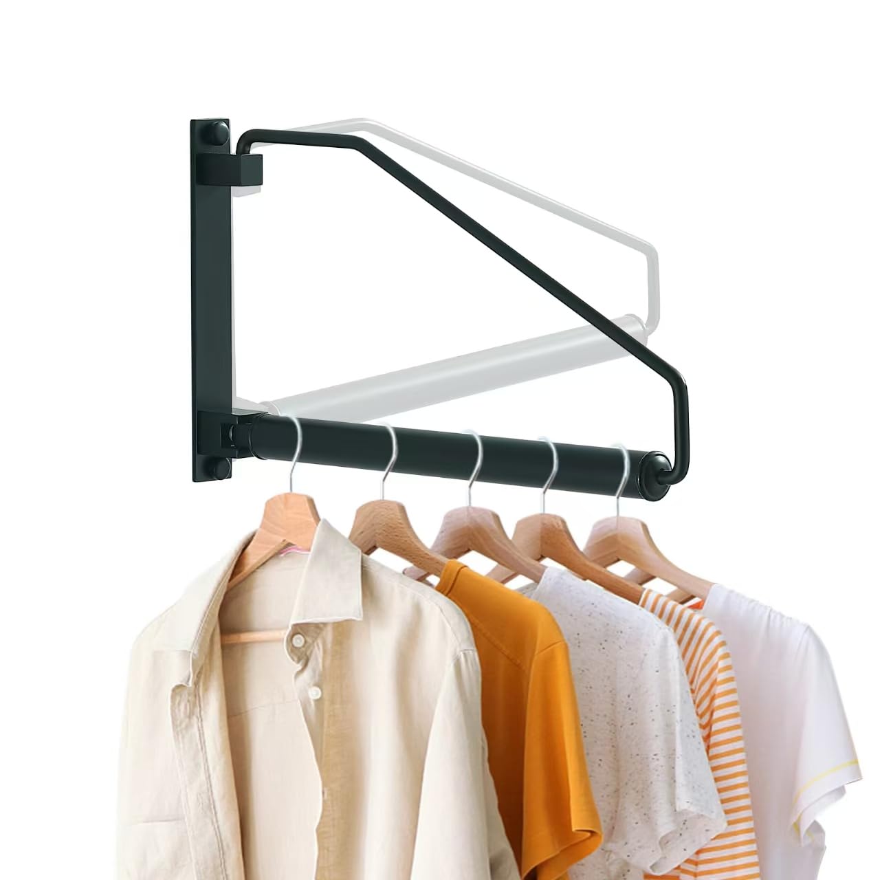 NEWRAIN Folding Clothes Hanger Rack, Wall Mounted Laundry Racks for Drying Clothes,Swing Clothing Hanging System Drying Closet Storage Organizer Black