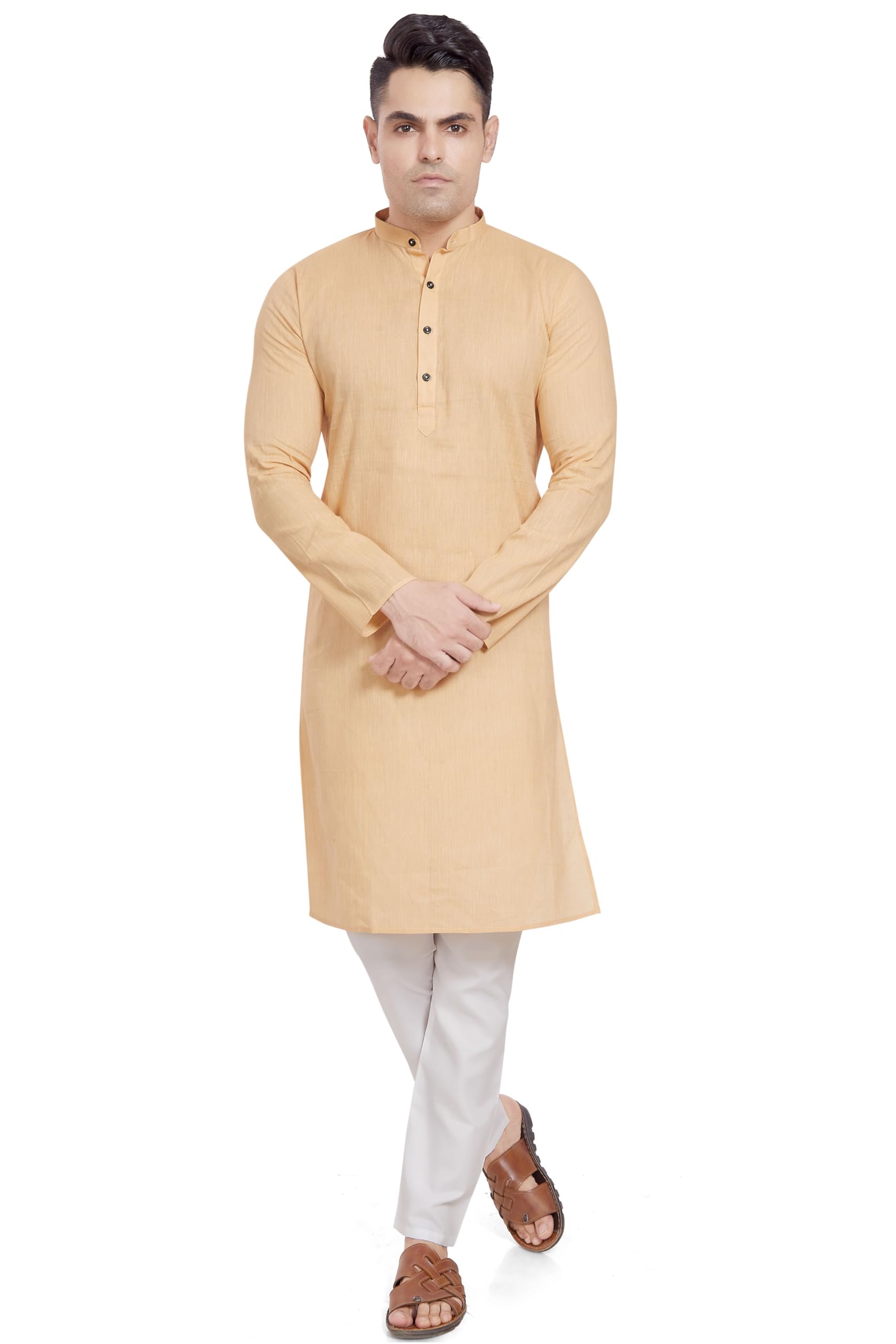 Divisive Men's Pure Cotton Only Regular Fit Long Kurta (Dkrt306_S_Beige)