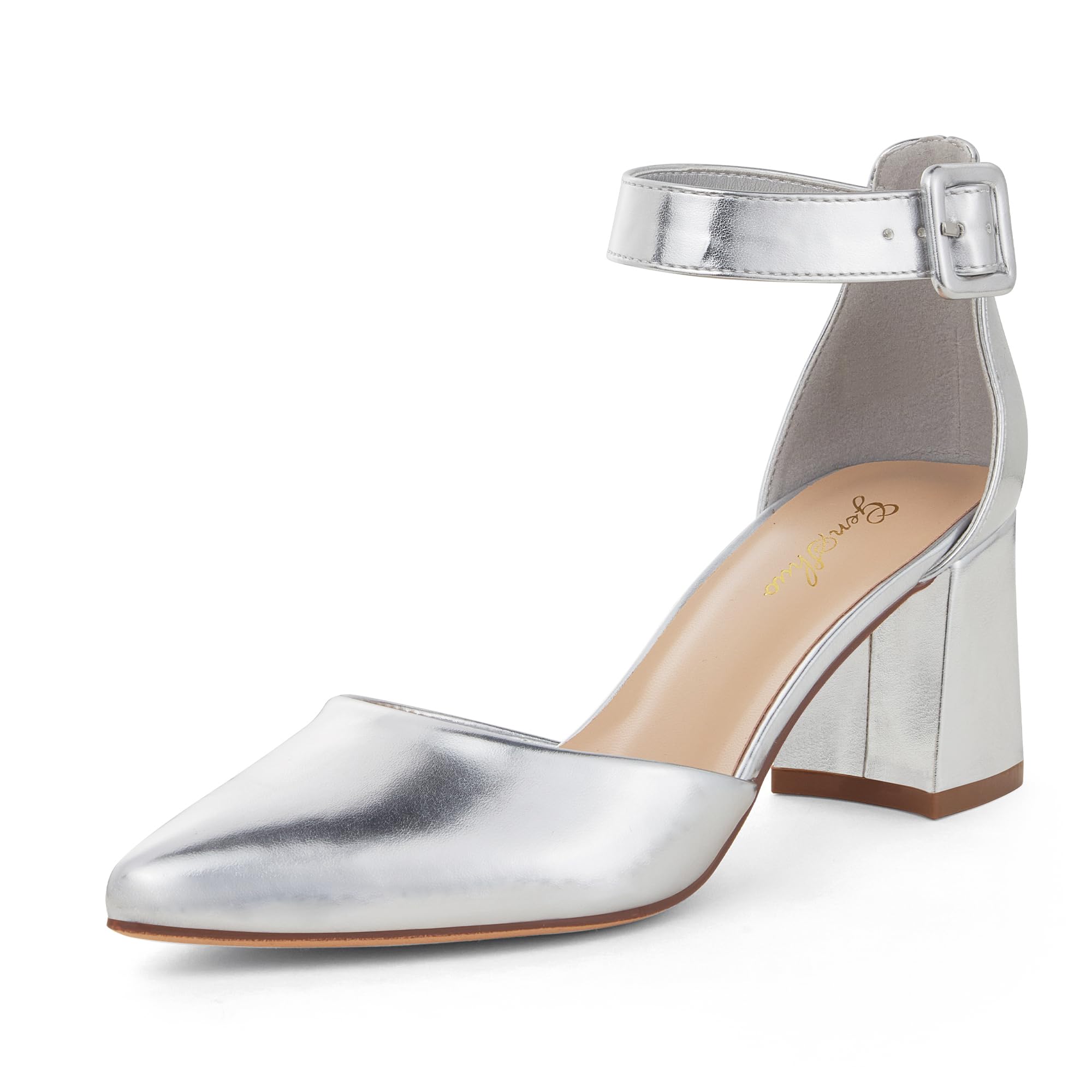 GENSHUO Zapatos de Mujer con Punta Cerrada, Tacón Bajo en Bloque de 6 cm, Correa al Tobillo, Cómodos para Trabajo y Fiestas