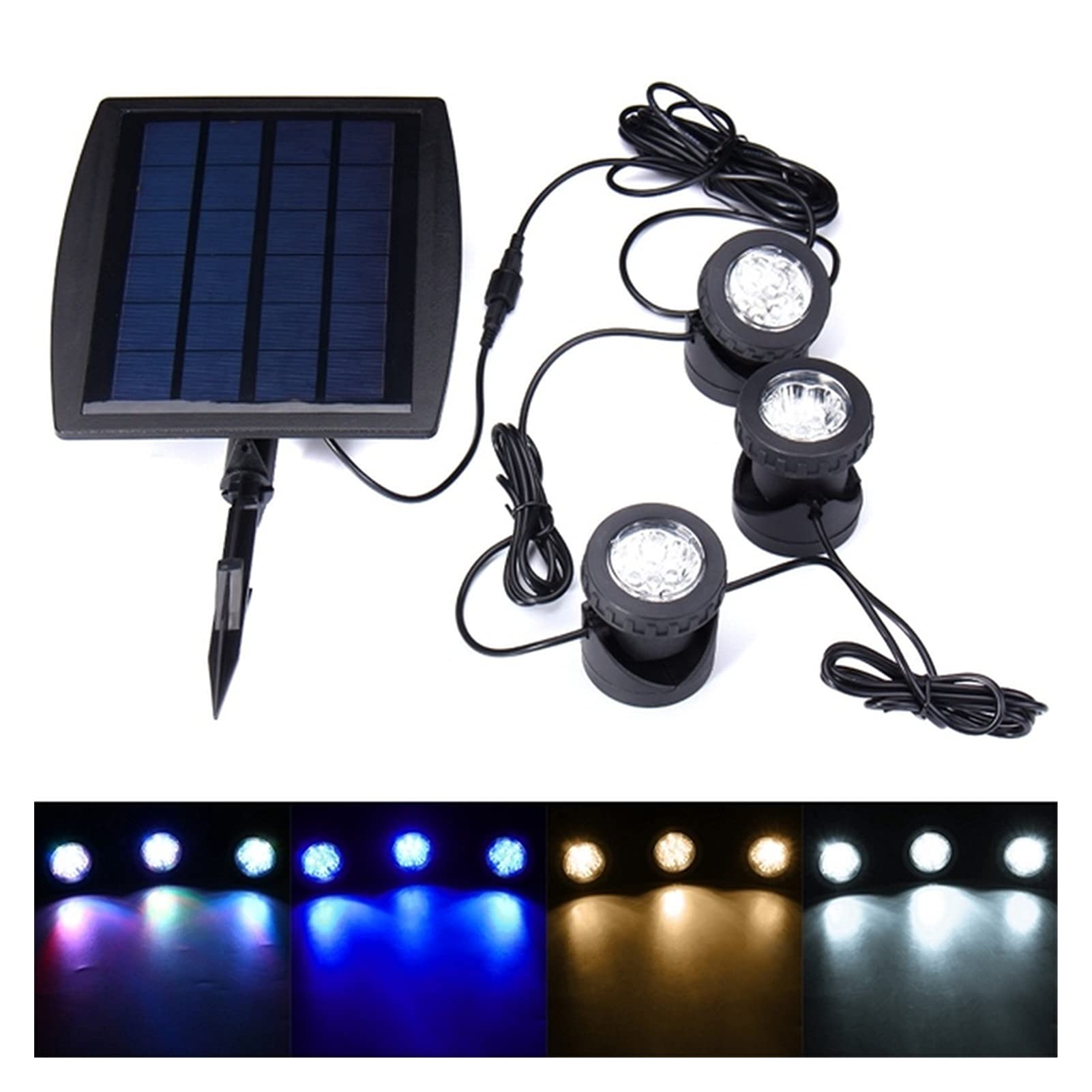 Oświetlenie basenowe LED, 1 zestaw 18. DOPROWADZIŁO Słoneczne zasilane z 3 lampami Lampki projekcyjne Podwodne światła do ogrodu basenu Pond na zewnątrz do stawów(Cold White)