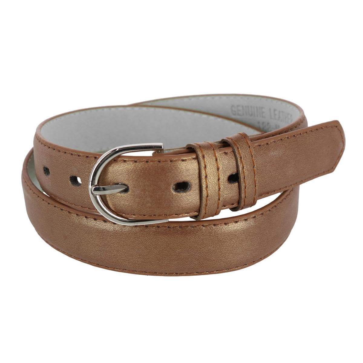 CTM Women's Metallic Leather Dress Belt 28.5 mm, Medium, Bronze