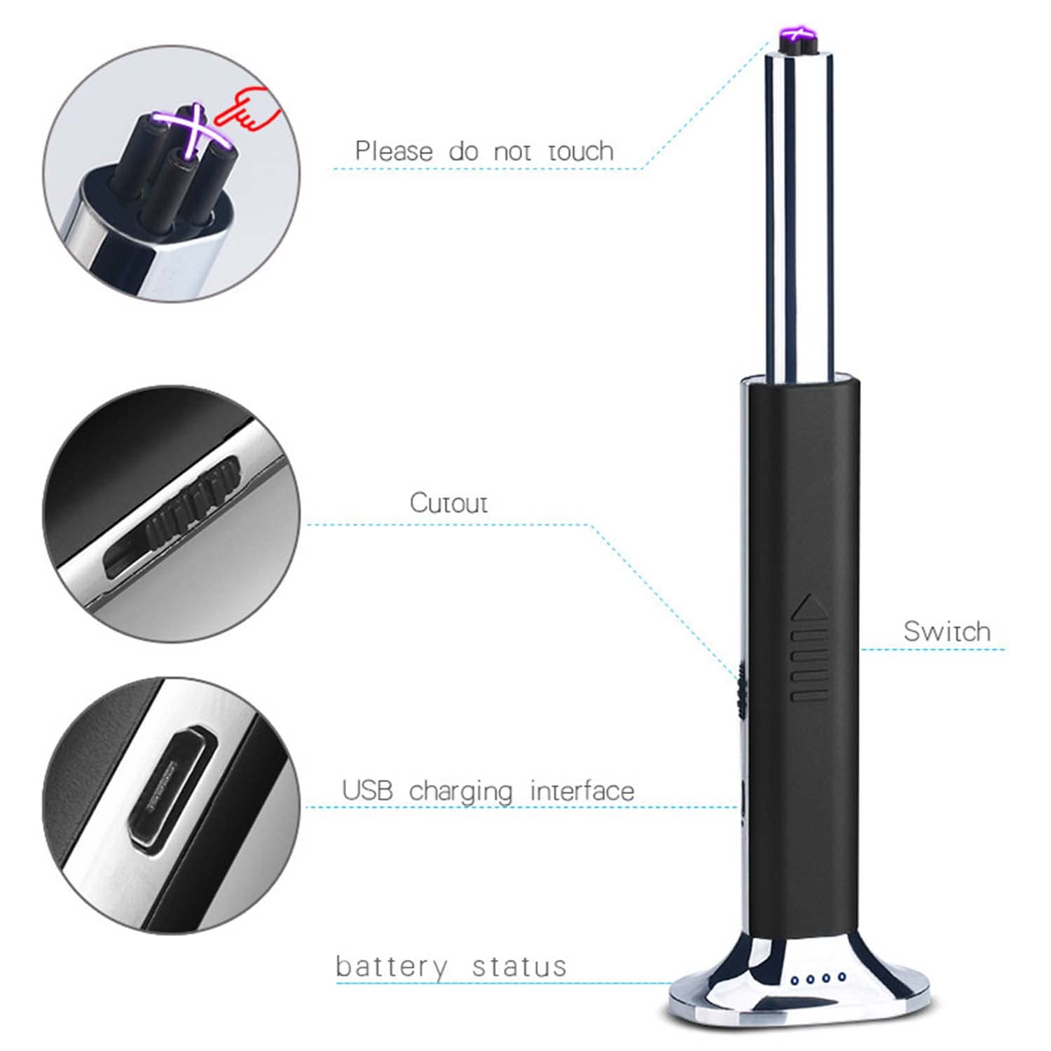 Juego de 6 Mecheros Encendedor de Plasma de Doble Arco con Mango Largo, Encendedor Eléctrico Recargable USB para Velas, Parrilla, Camping, Cocina
