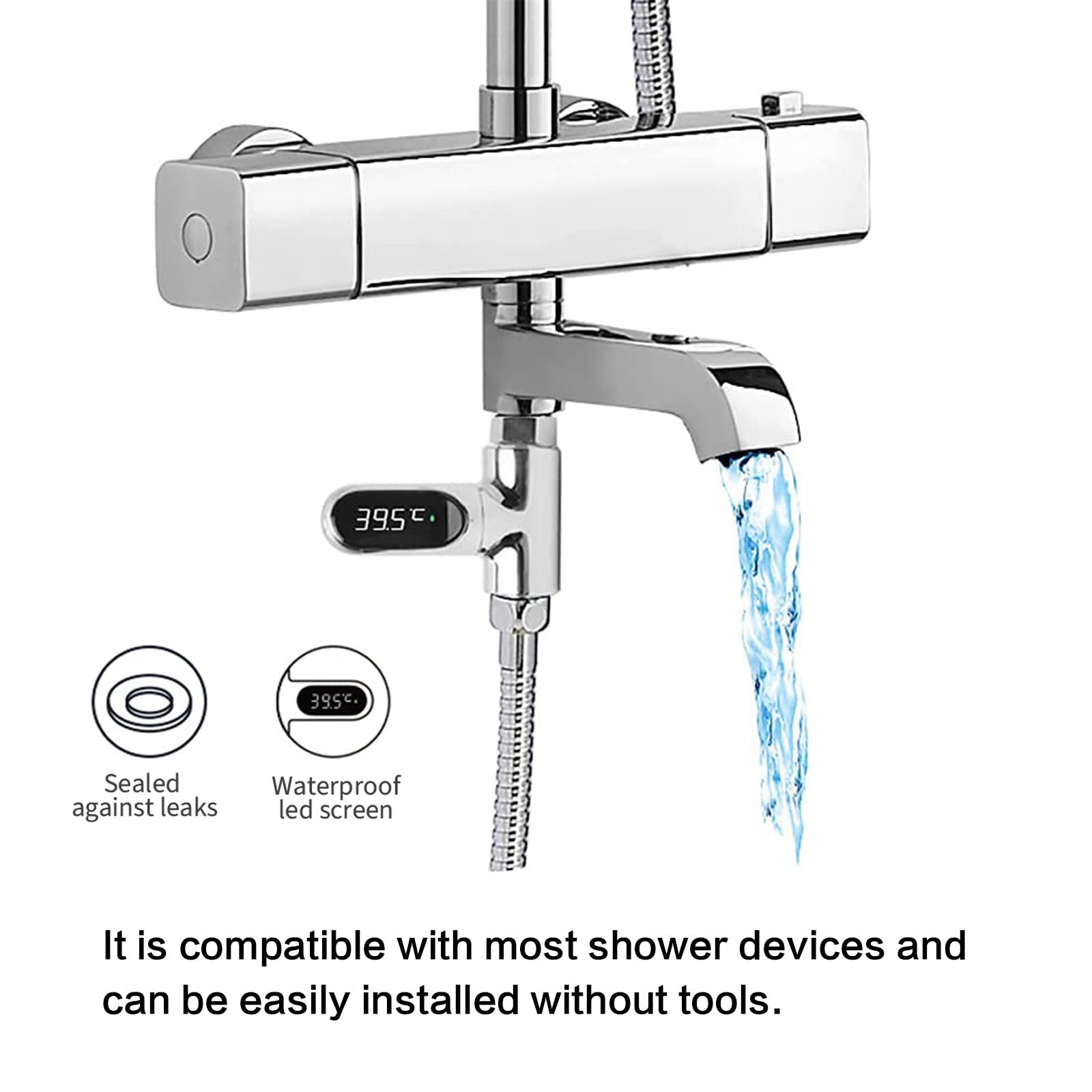 Termómetro de ducha de lectura instantánea para baño, temperatura del agua con pantalla digital LED de 360 °, pantalla giratoria, adecuado para baño de bebé, cocina, cuarto de baño