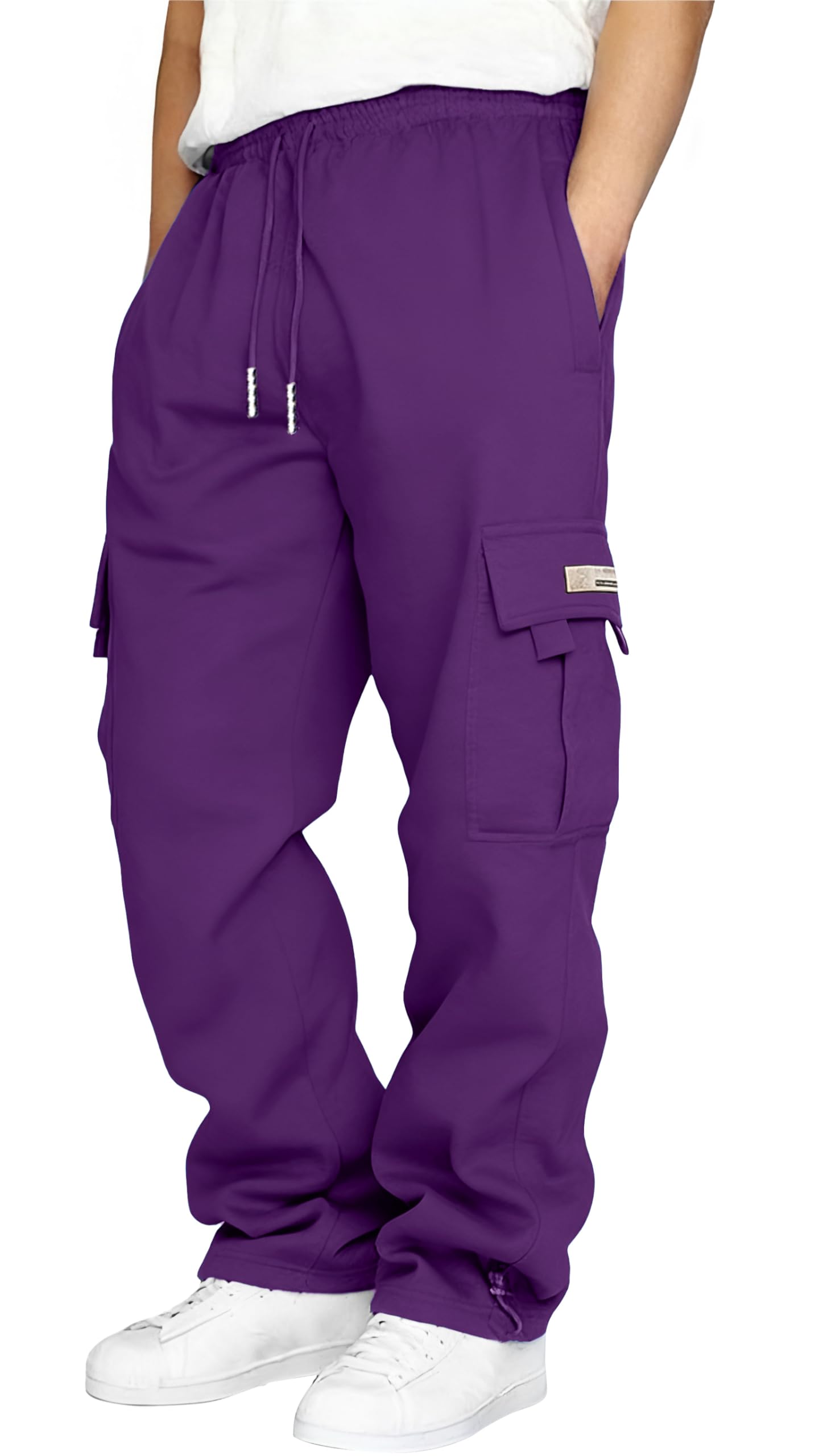 HUNGSON Mens Cargo Sweatpants Drawstring Casual Hiking Pants Joggers Athletic Trousers Cotton Loose Straight Pants for Men