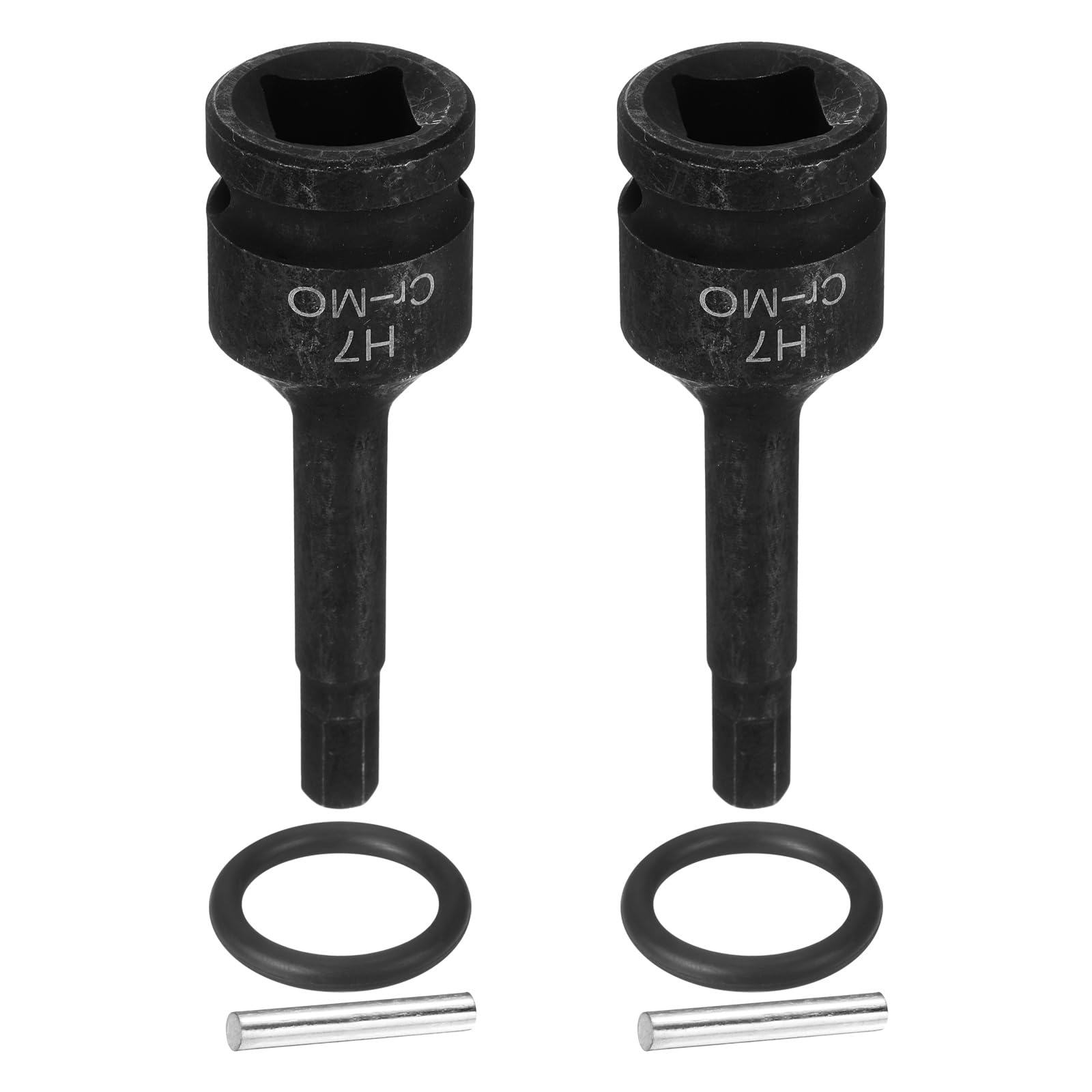 sourcing map 2pcs 1/2" Drive Impact Hex Bit Socket 7mm Metric CR-MO Steel 6-Point Sockets with Cotter Pin for Power Drill Drivers Adapter