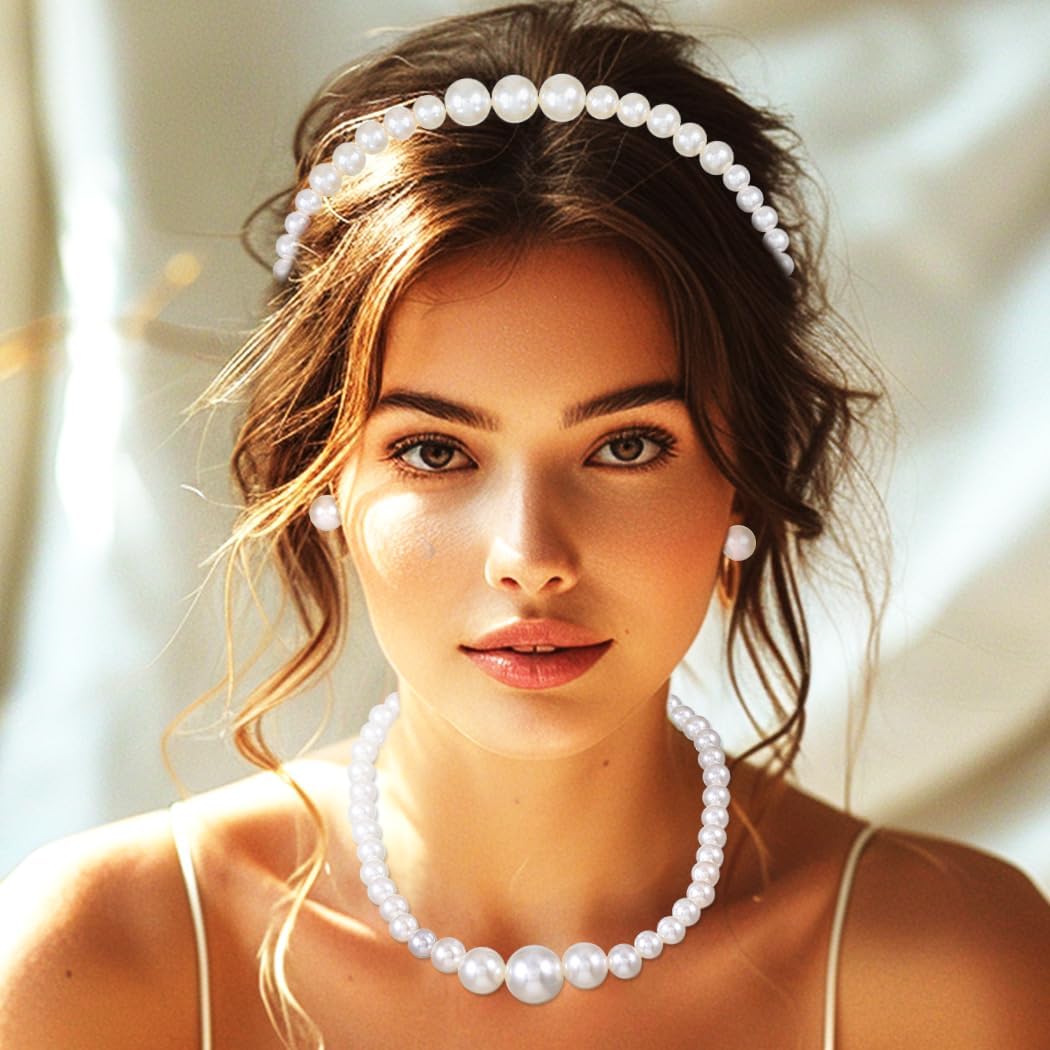 Sixexey Pearl Jewelry Set Wedding Bridal Necklace Jewelry Prom Costume Jewelry Accessories for Women - Image 5