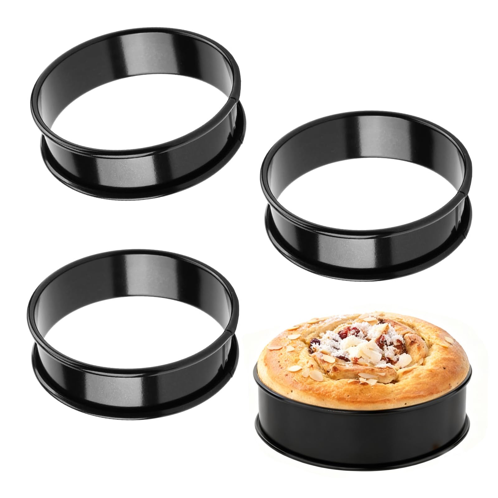 4PCS Crumpet Rings, Practical Egg Rings for Frying, Classic Design Crumpet Rings Non Stick in Ovens or Air Fryers, Easy to Clean Fried Egg Ring for Crumpets Pancakes Fried Eggs (Black)