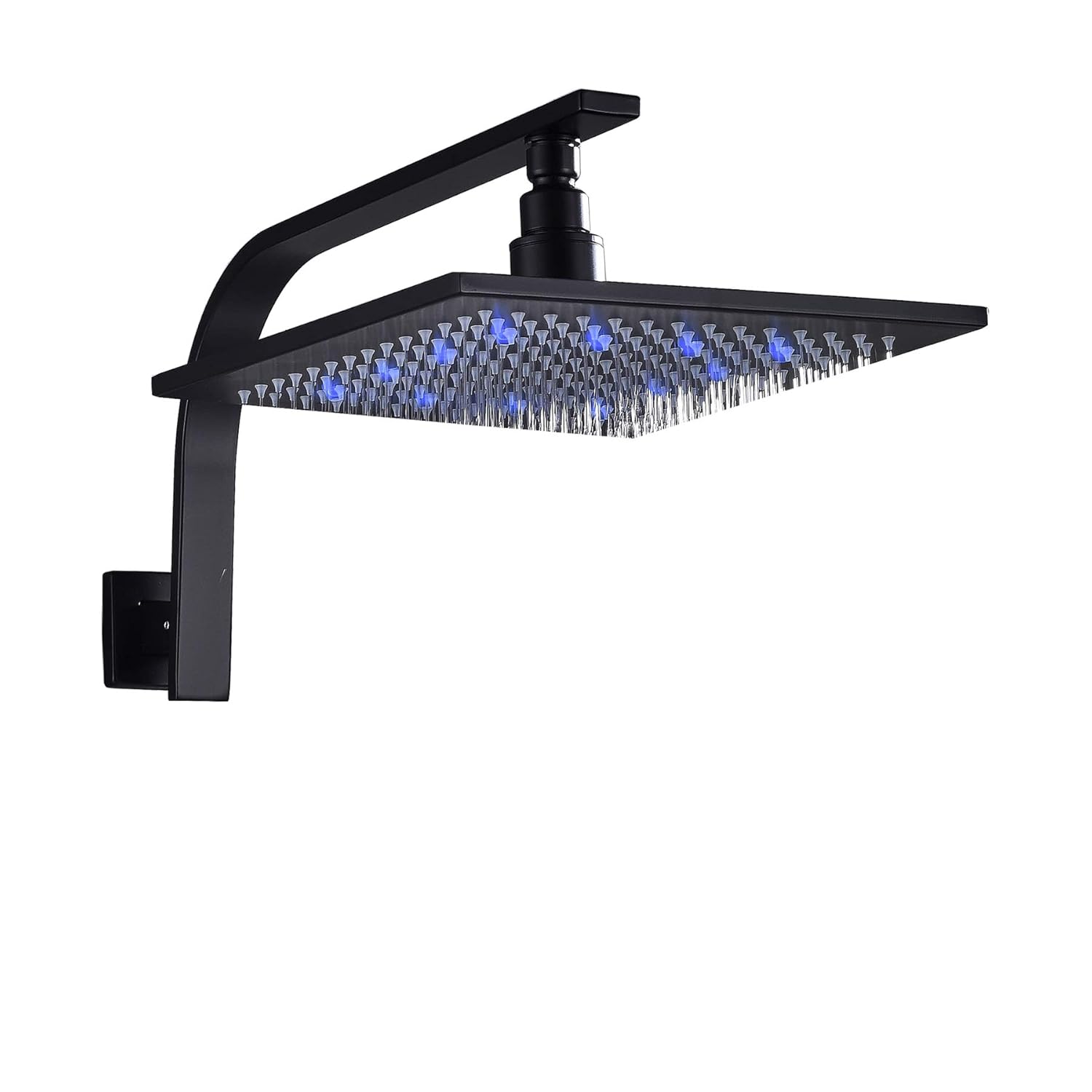 Rozin Bathroom LED Light 12inch Rainfall Shower Head + Wall Mounted Gooseneck Shower Rod Arm