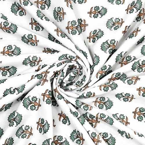 Image of BLOCKS OF INDIA Hand Block Printed Cotton Single Size Reversible Malmal Dohar for Summer (Green Yellow Tree)