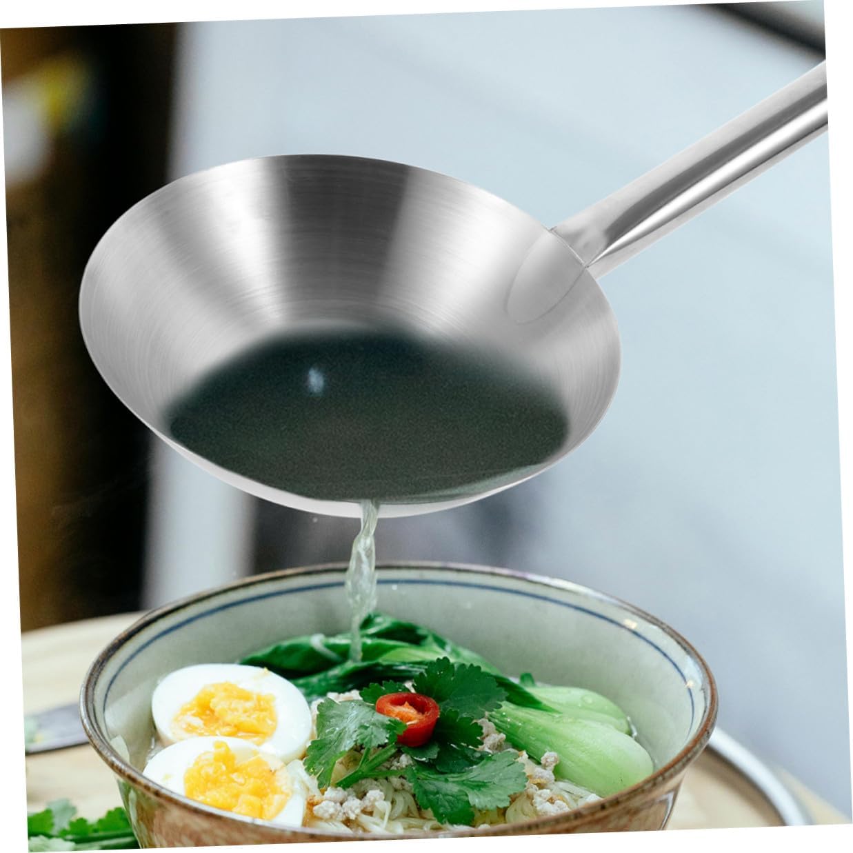 GARVALON Stainless Steel Soup Ladle with Long Handle 21cm Metal Water Ladle Spoon for Serving and Cooking Kitchen Use