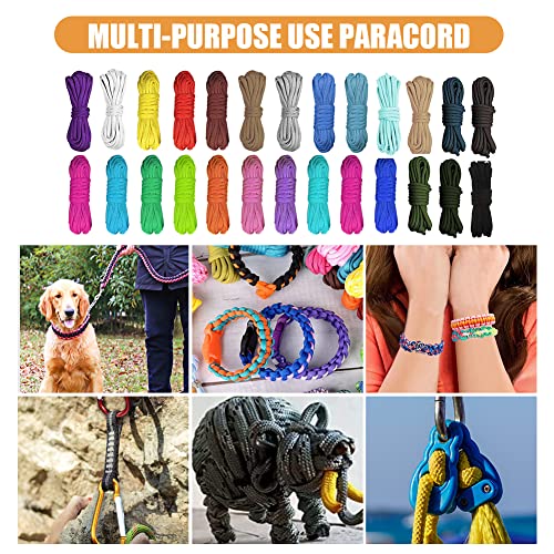 Paracord 4mm Seil Paracord 550, 26 Stück Nylonschnur für DIY Armband Lanyard Schlüsselbund Hundehalsband Hundeleine