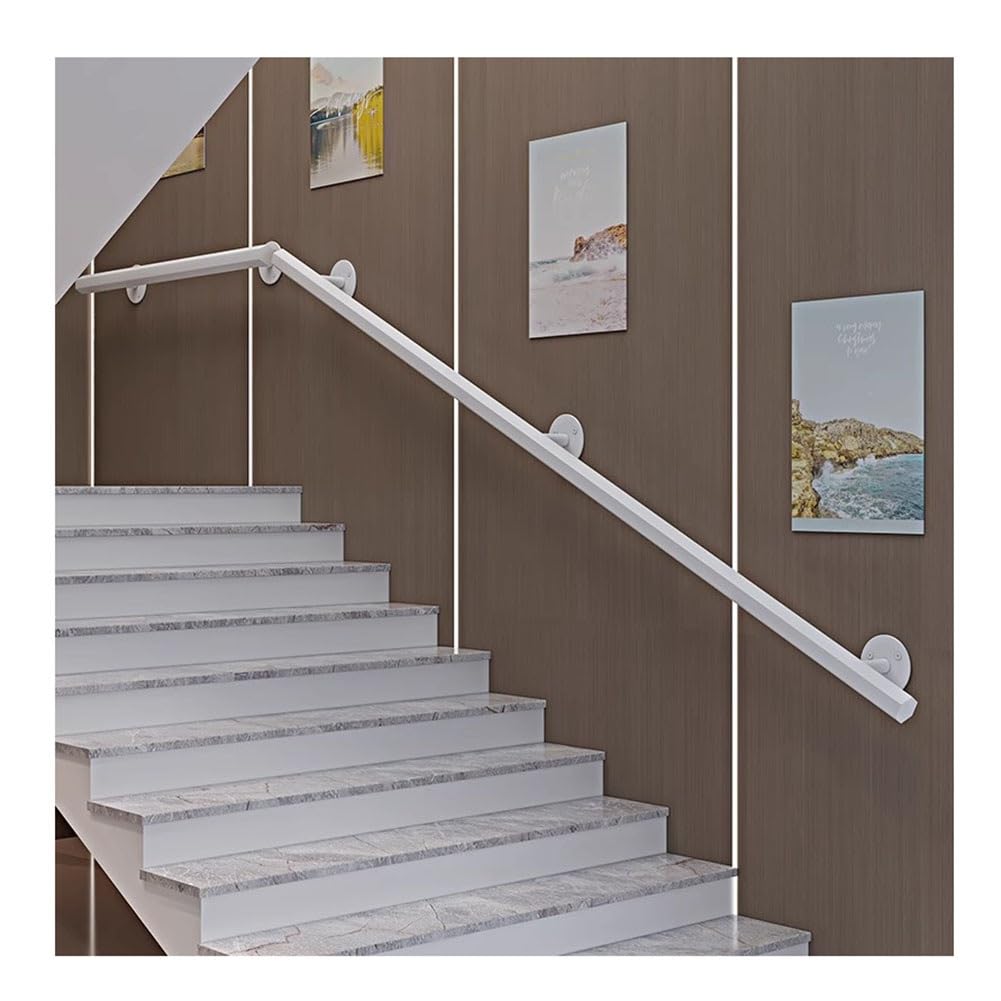 Rampe d'escalier en métal blanc de 8 pieds avec support mural robuste