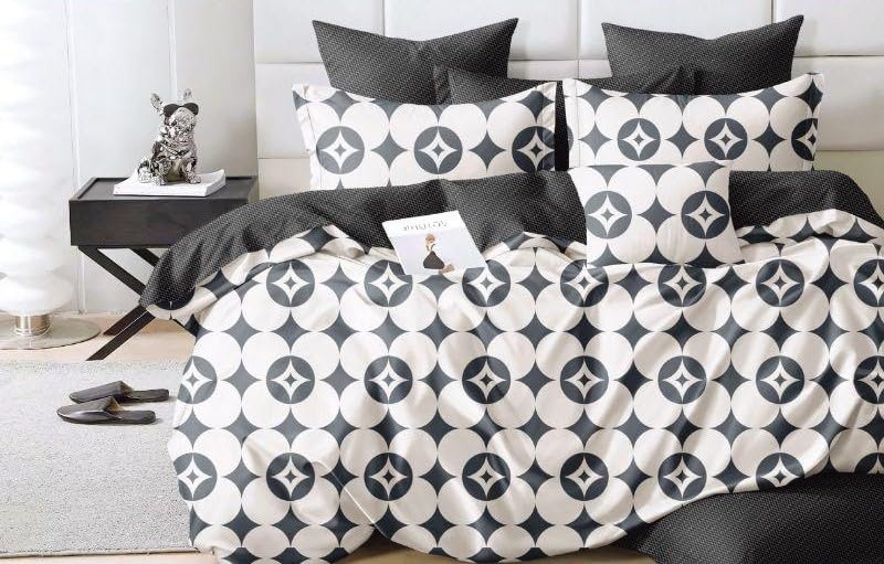 WH textiles 6 Piece Cotton King size Bedsheet - Duvet cover set | Ultra soft cotton | 1 Fitted Sheet (200 * 200+30cm) + 1 Quilt Cover (220 * 240cm) + 4 Pillow Cases (50 * 75cm) (Circles)