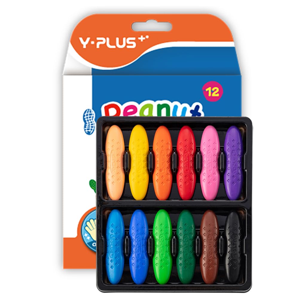 YPLUS Peanut Crayons for Kids, 12 Colors Washable Crayon, Non-Toxic Baby Crayon for ages 3-4, 4-8, Coloring Art Supplies