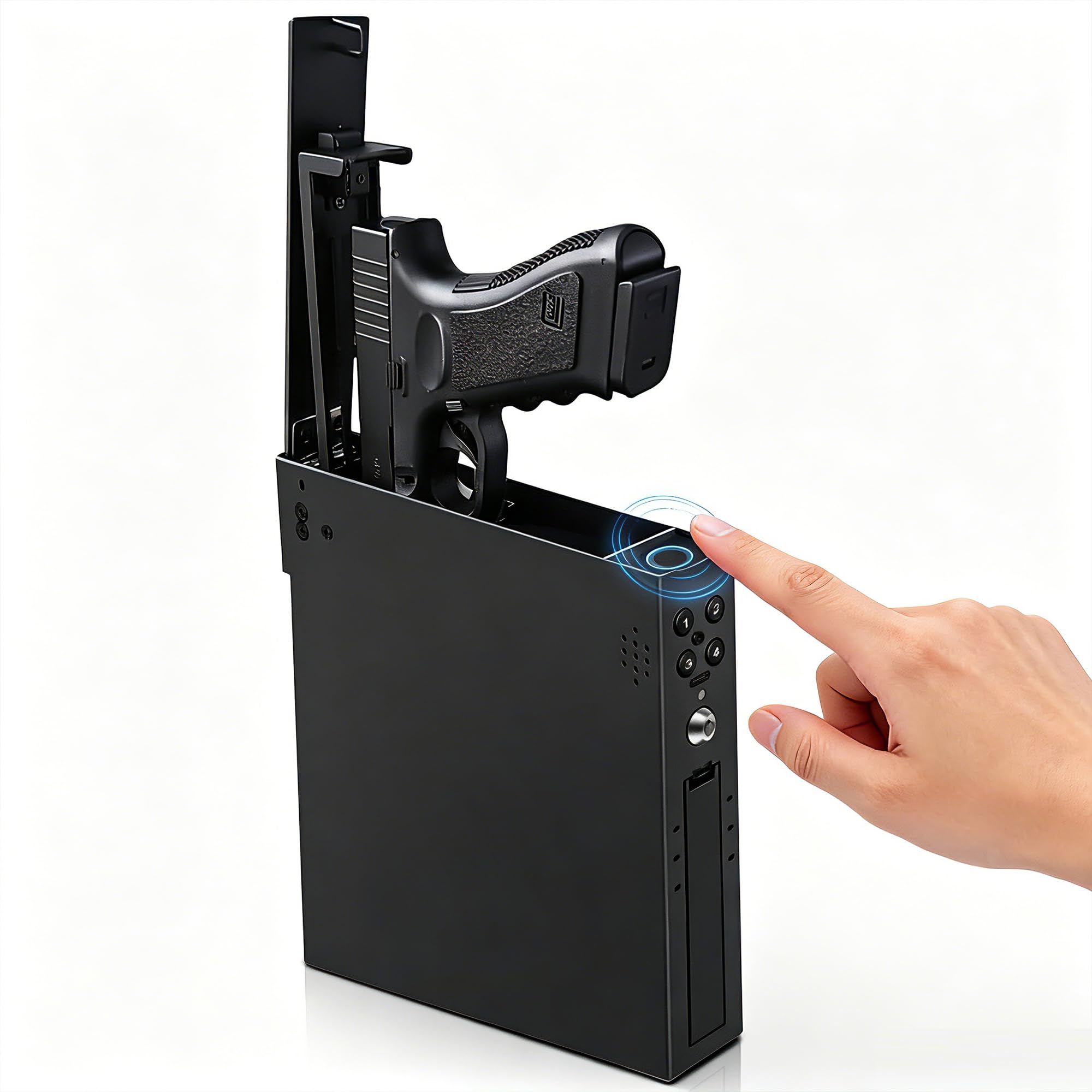 Car Gun Safe-Quick Access Truck Gun Safe with Biometric for Emergency;Fingerprint Handgun Safe with PIN Code & Key,Pop Up Gun Lock Box for Car,Truck,SUV,Bedside, Rapid Deployment Vehicle Gun Storage