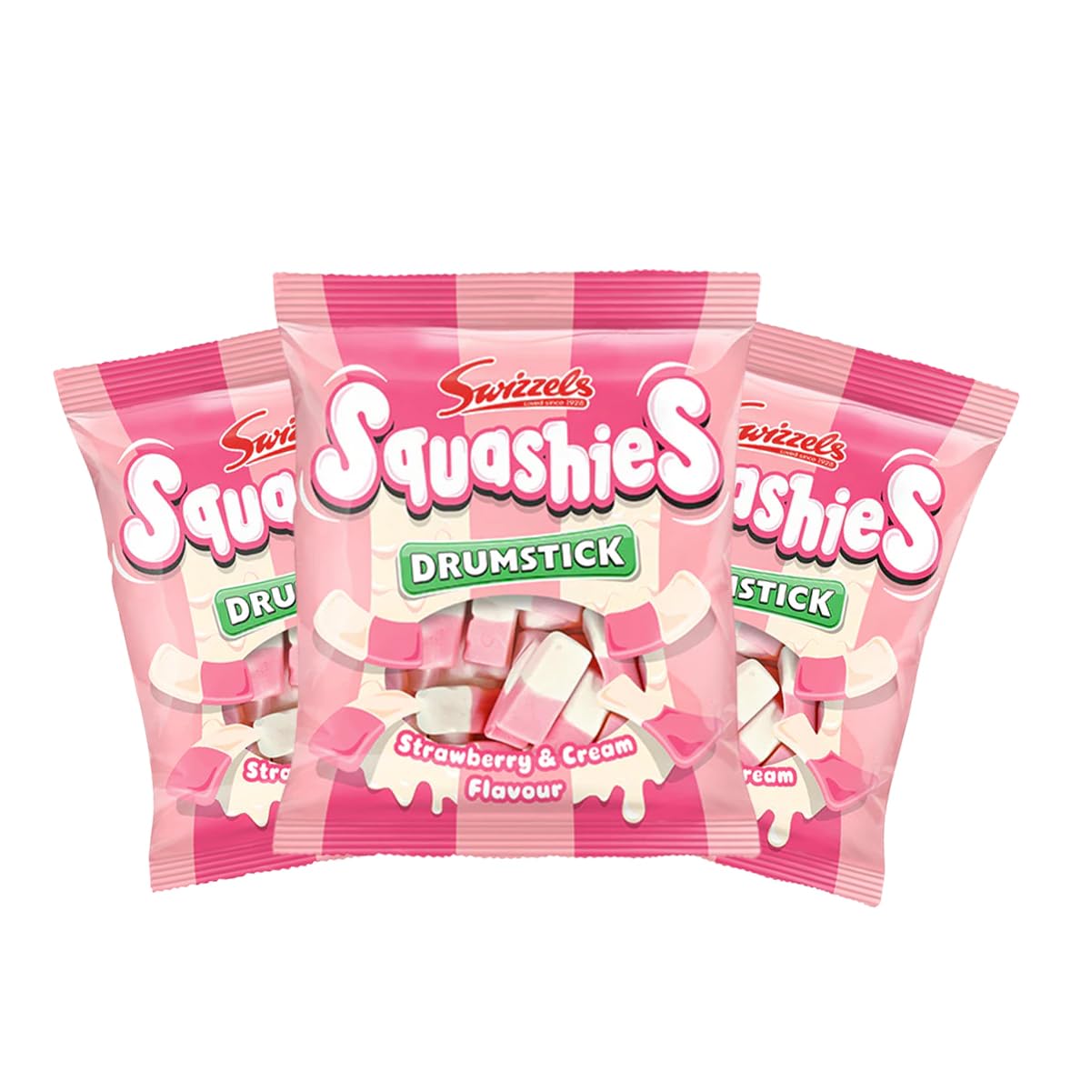 Squashies Drumstick Candy 3 Pack Bundle - Strawberry Flavor Candies - 120g Each - Imported from the UK (Strawberry)