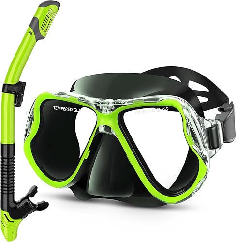 Greatever Dry Snorkel Set,Panoramic Wide View,Anti-Fog Scuba Diving Mask,Professional Snorkeling Gear for Adults disponible en Yaxa Colombia