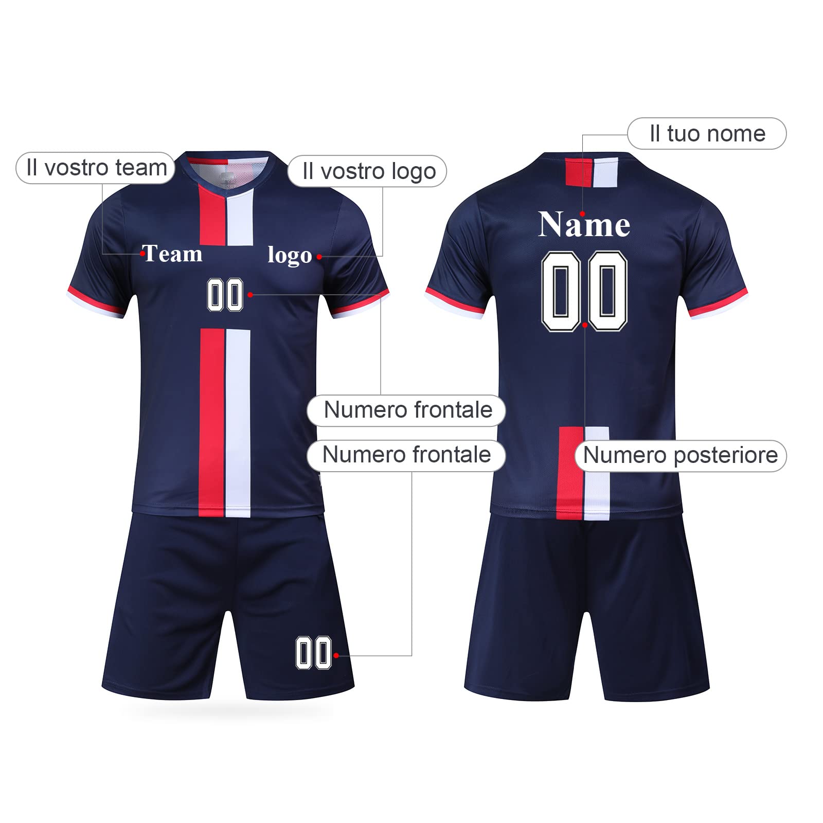 LAIFU Personalizzazione della Maglia Kit, Nome Personalizzabile, Nome della Squadra, Numero, Logo della Squadra,Calcio Maglia Personalizzabile Kit,Unisex Bambini e Adulto