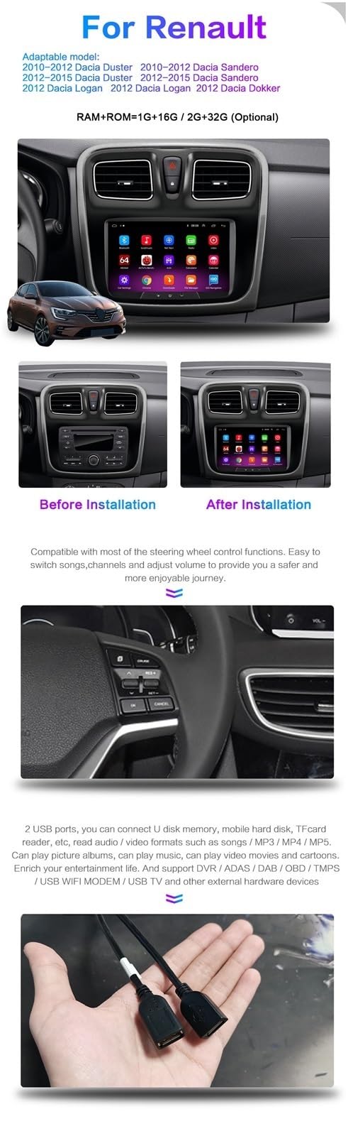 Radio samochodowe 2 Din z Androidem, dla Dacia, Sandero